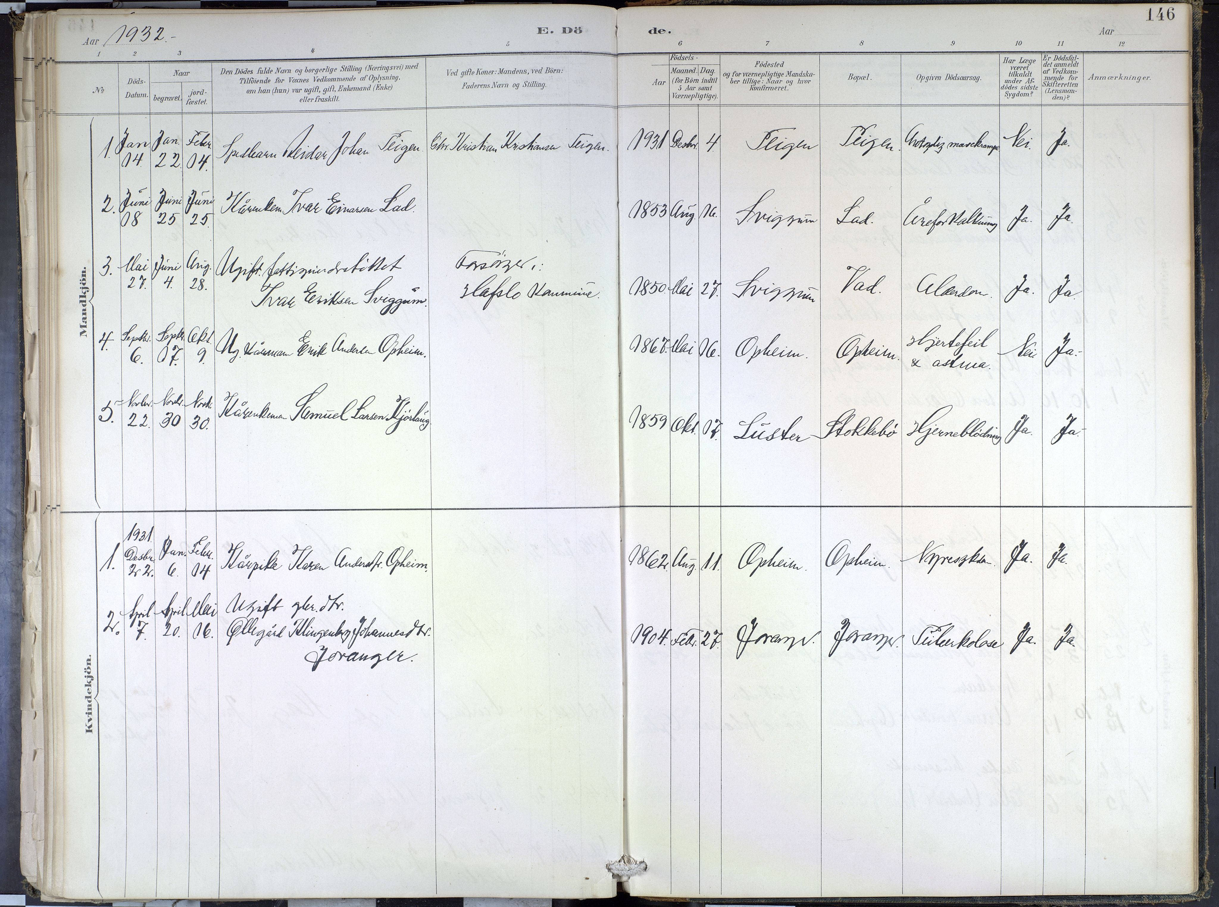 Hafslo sokneprestembete, SAB/A-80301/H/Haa/Haae/L0001: Parish register (official) no. E 1, 1886-1934, p. 146