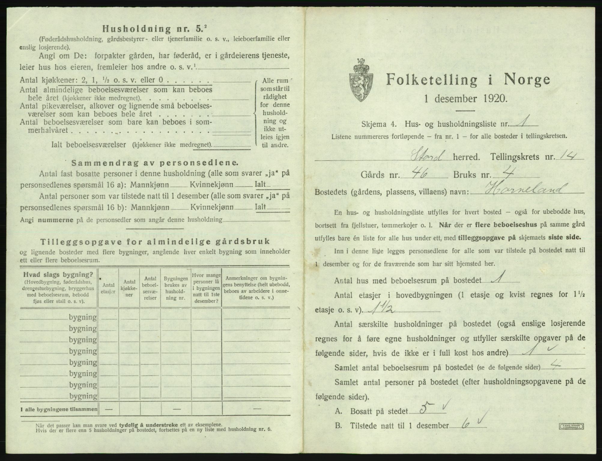 SAB, 1920 census for Stord, 1920, p. 986