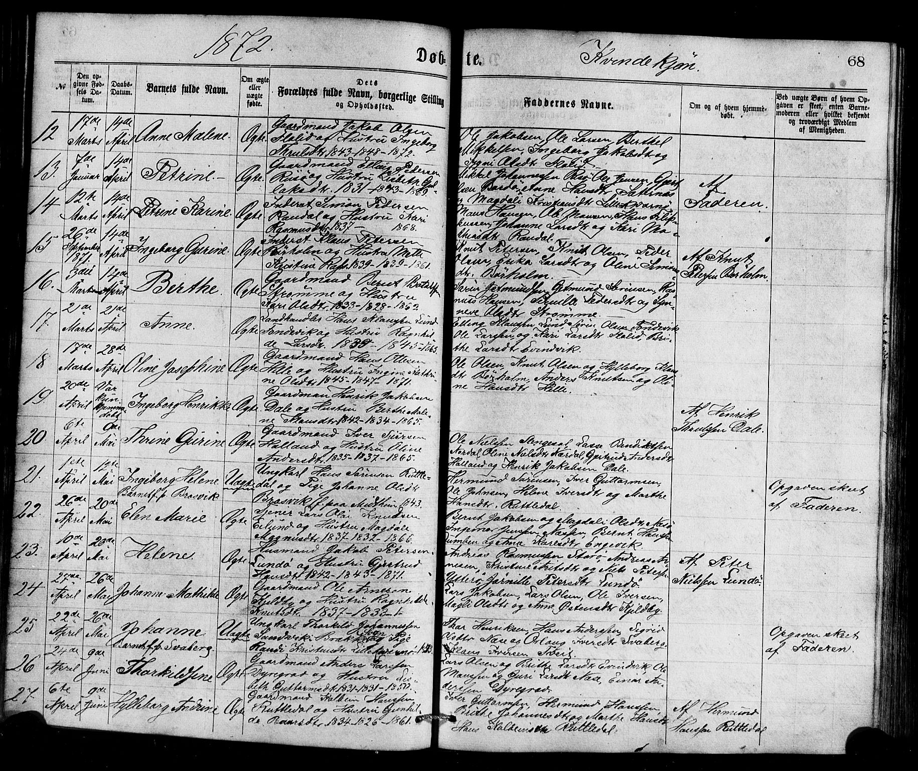 Gulen sokneprestembete, AV/SAB-A-80201/H/Haa/Haaa/L0023: Parish register (official) no. A 23, 1870-1880, p. 68