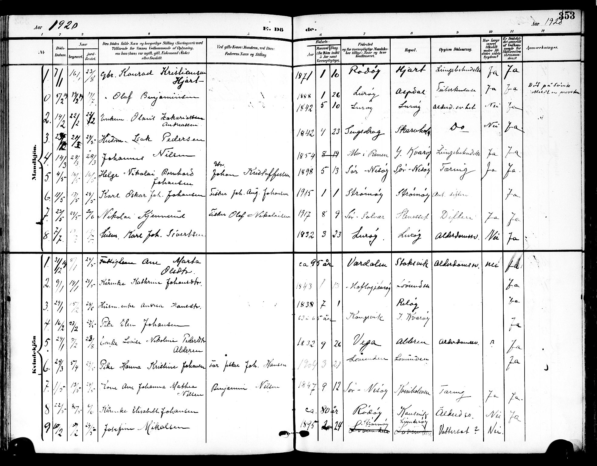 Ministerialprotokoller, klokkerbøker og fødselsregistre - Nordland, SAT/A-1459/839/L0569: Parish register (official) no. 839A06, 1903-1922, p. 353