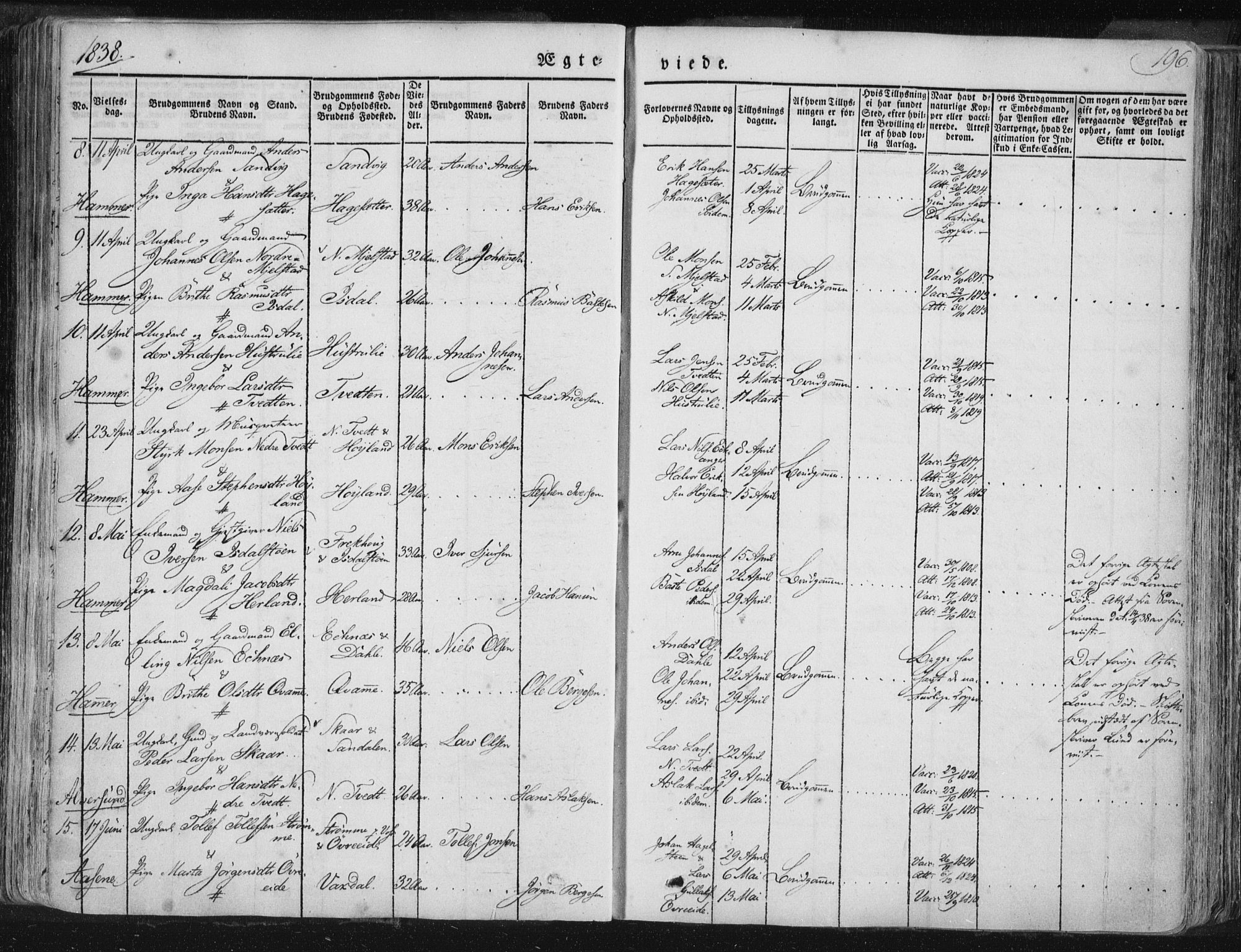 Hamre sokneprestembete, SAB/A-75501/H/Ha/Haa/Haaa/L0012: Parish register (official) no. A 12, 1834-1845, p. 196