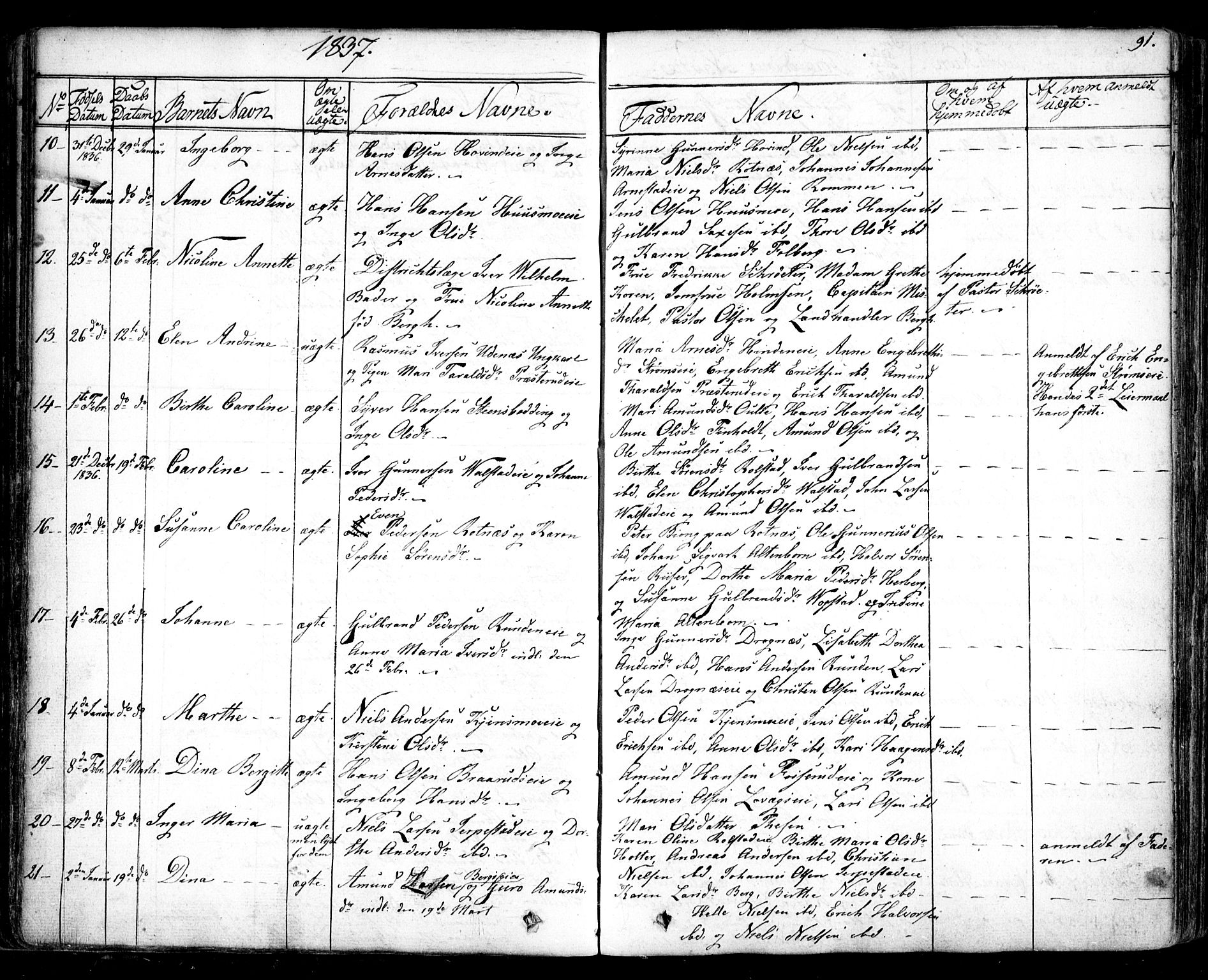 Nes prestekontor Kirkebøker, AV/SAO-A-10410/F/Fa/L0006: Parish register (official) no. I 6, 1833-1845, p. 91