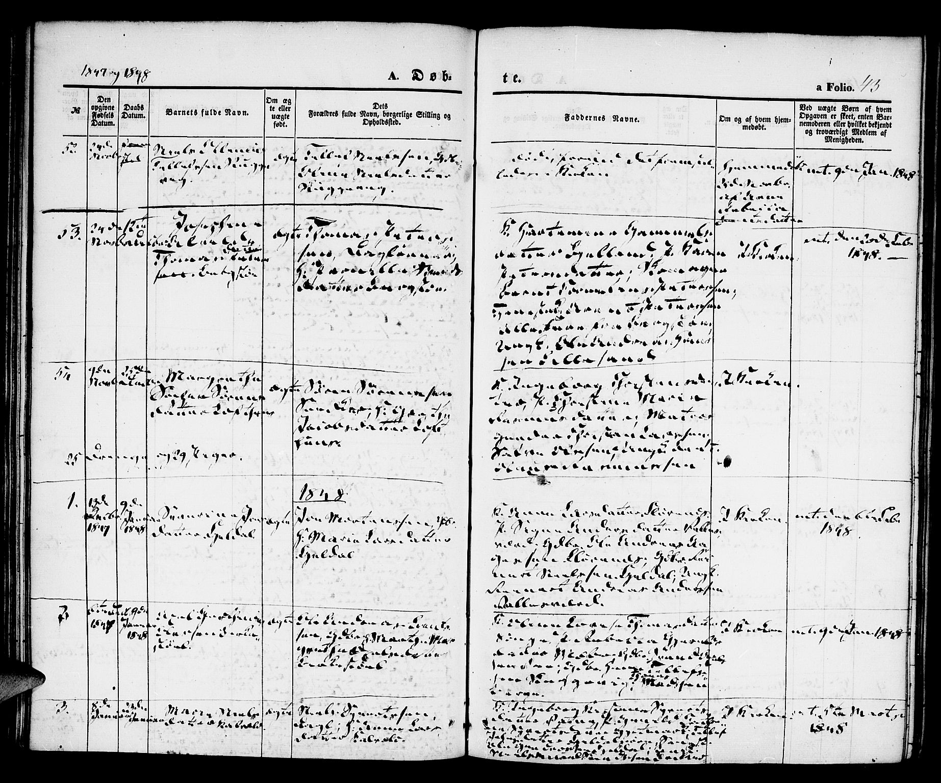 Vestre Moland sokneprestkontor, SAK/1111-0046/F/Fa/Fab/L0005: Parish register (official) no. A 5, 1841-1849, p. 43