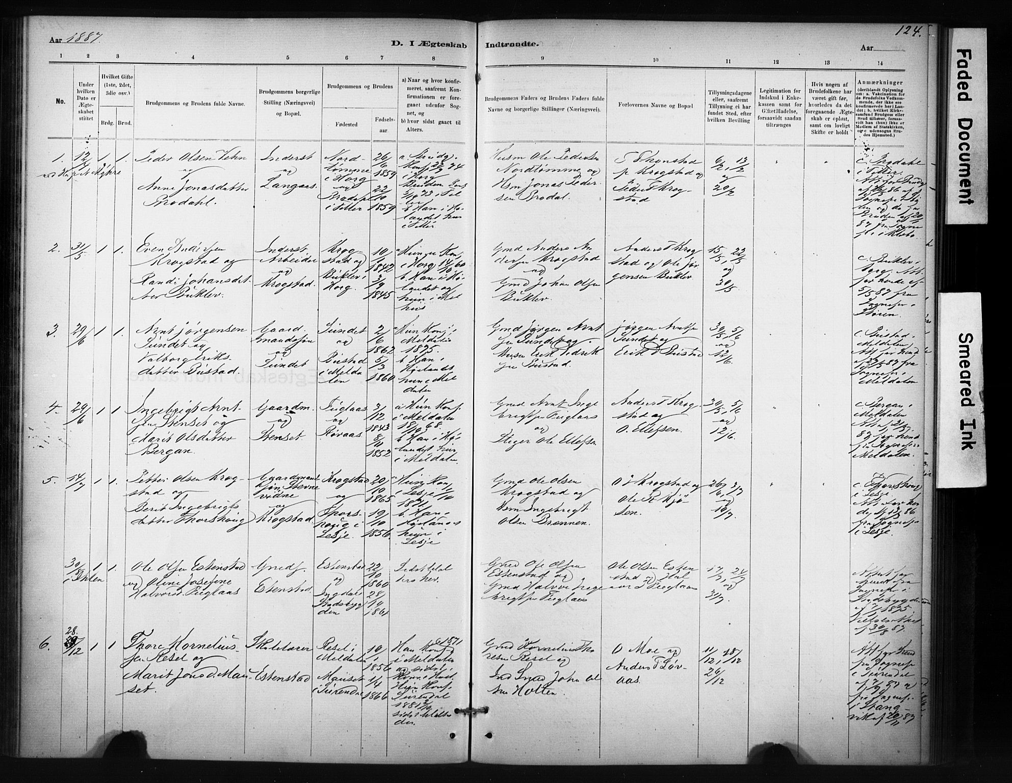 Ministerialprotokoller, klokkerbøker og fødselsregistre - Sør-Trøndelag, AV/SAT-A-1456/694/L1127: Parish register (official) no. 694A01, 1887-1905, p. 124