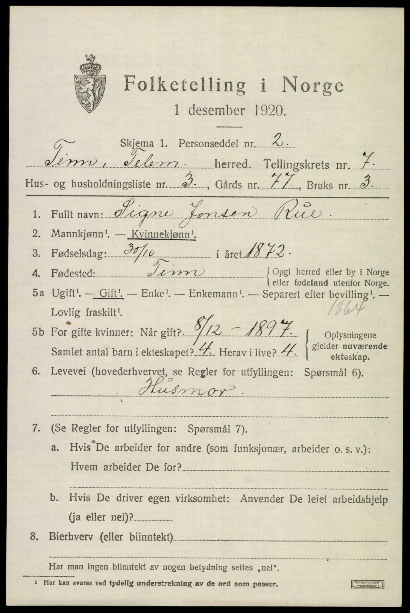 SAKO, 1920 census for Tinn, 1920, p. 4876