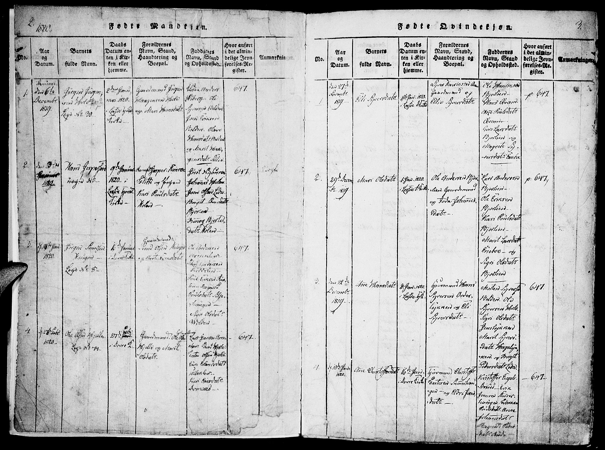 Lesja prestekontor, SAH/PREST-068/H/Ha/Haa/L0004: Parish register (official) no. 4, 1820-1829, p. 2-3