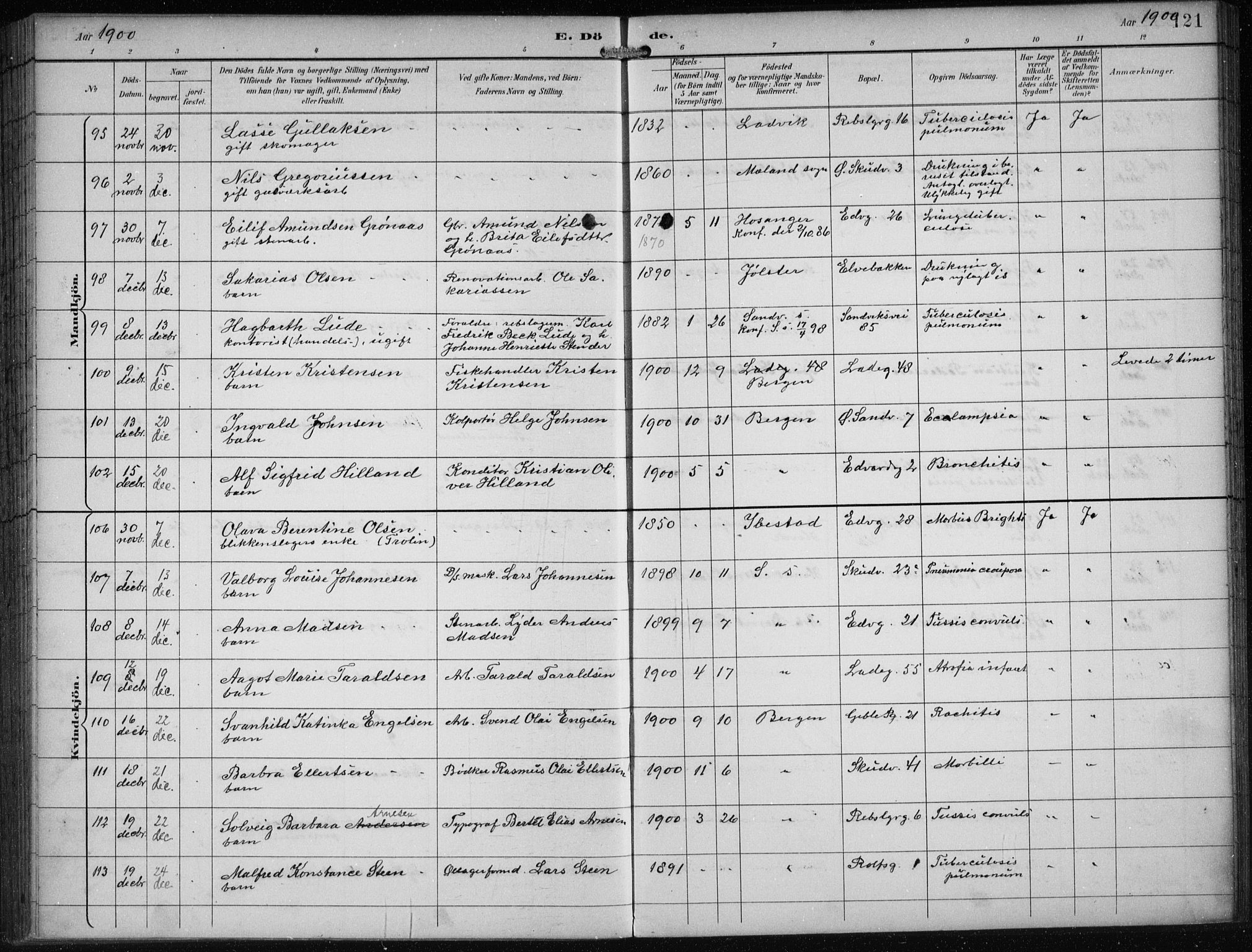 Sandviken Sokneprestembete, SAB/A-77601/H/Ha/L0018: Parish register (official) no. E 1, 1893-1905, p. 121