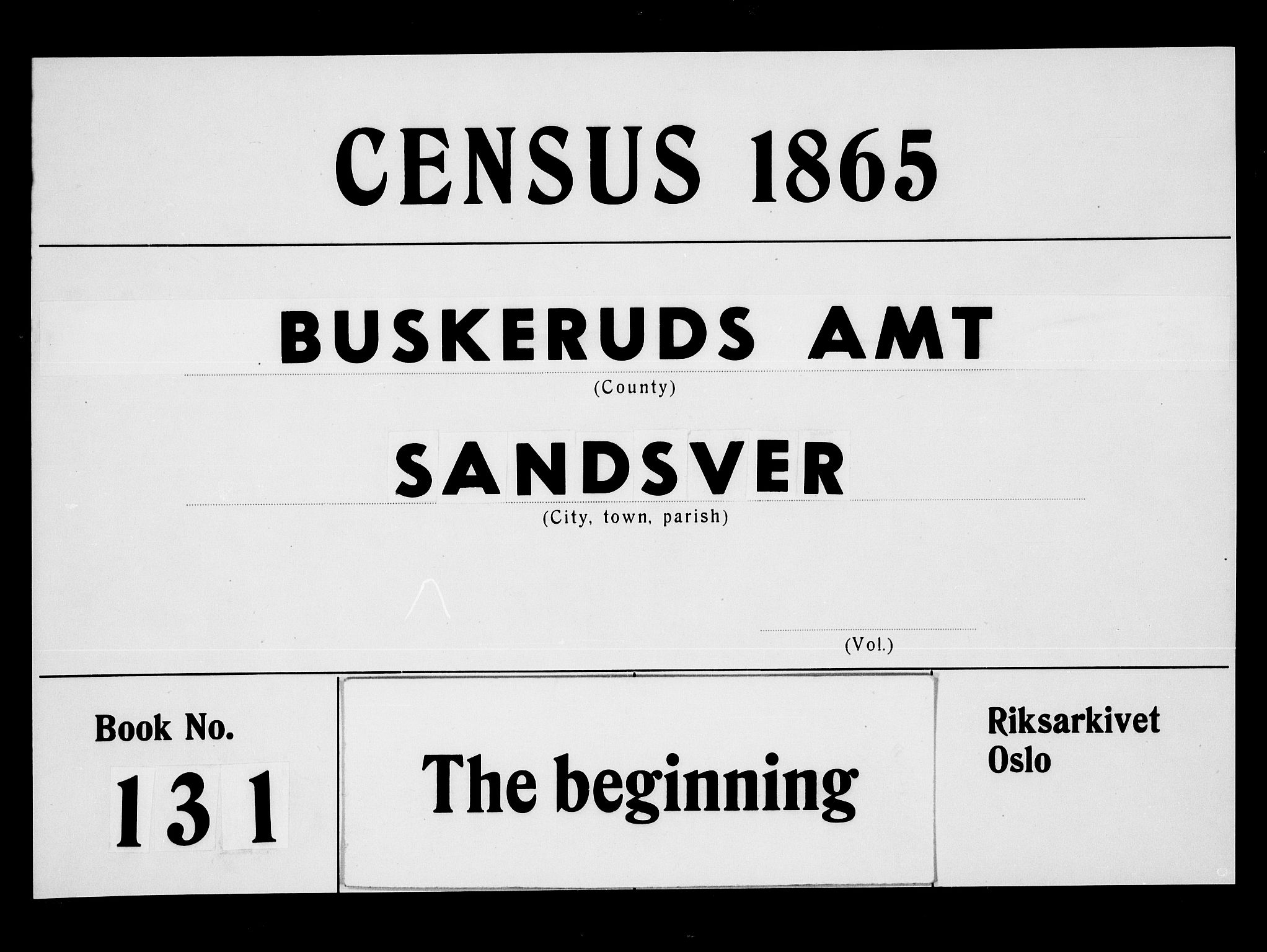 RA, 1865 census for Sandsvær, 1865, p. 1