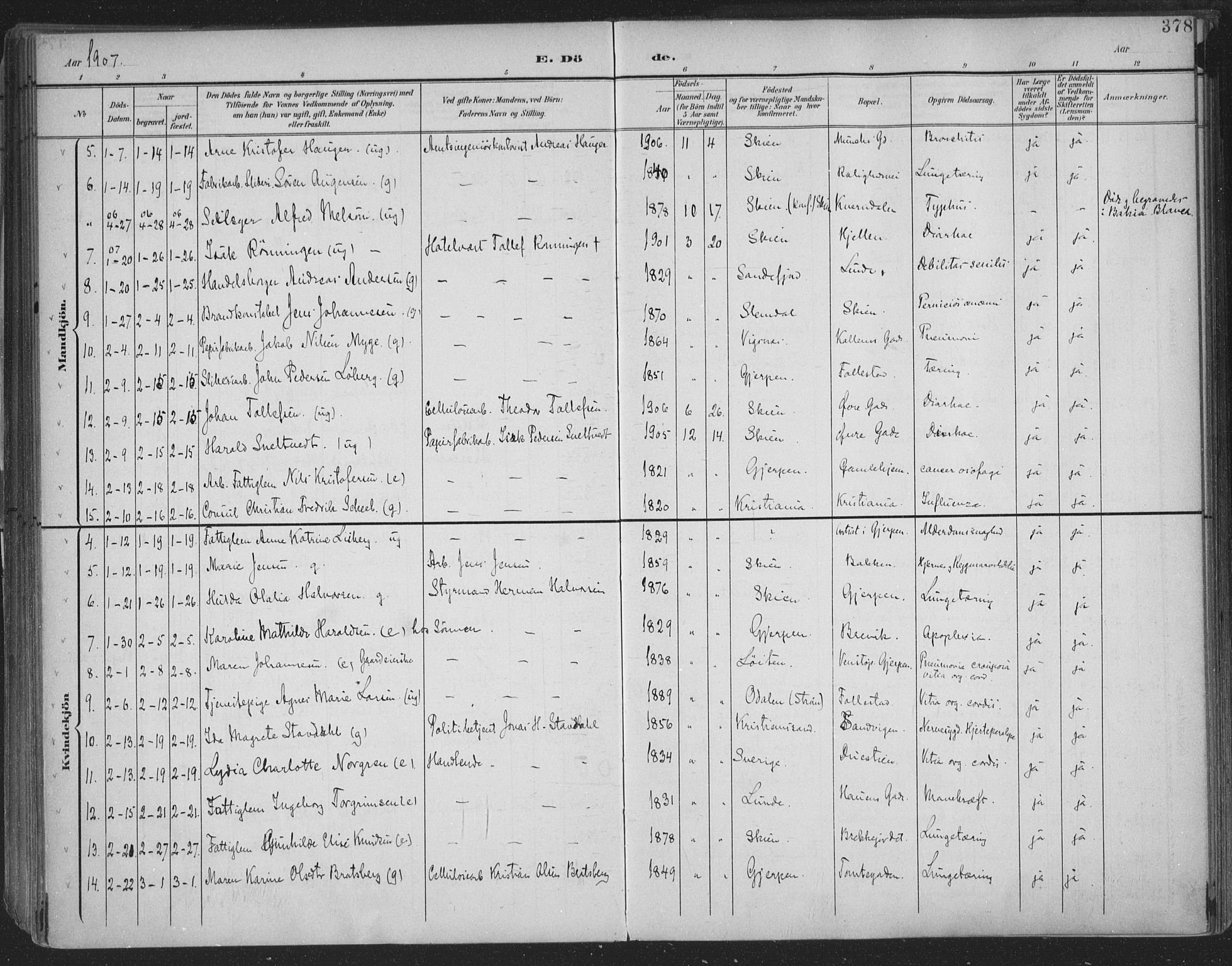 Skien kirkebøker, SAKO/A-302/F/Fa/L0011: Parish register (official) no. 11, 1900-1907, p. 378