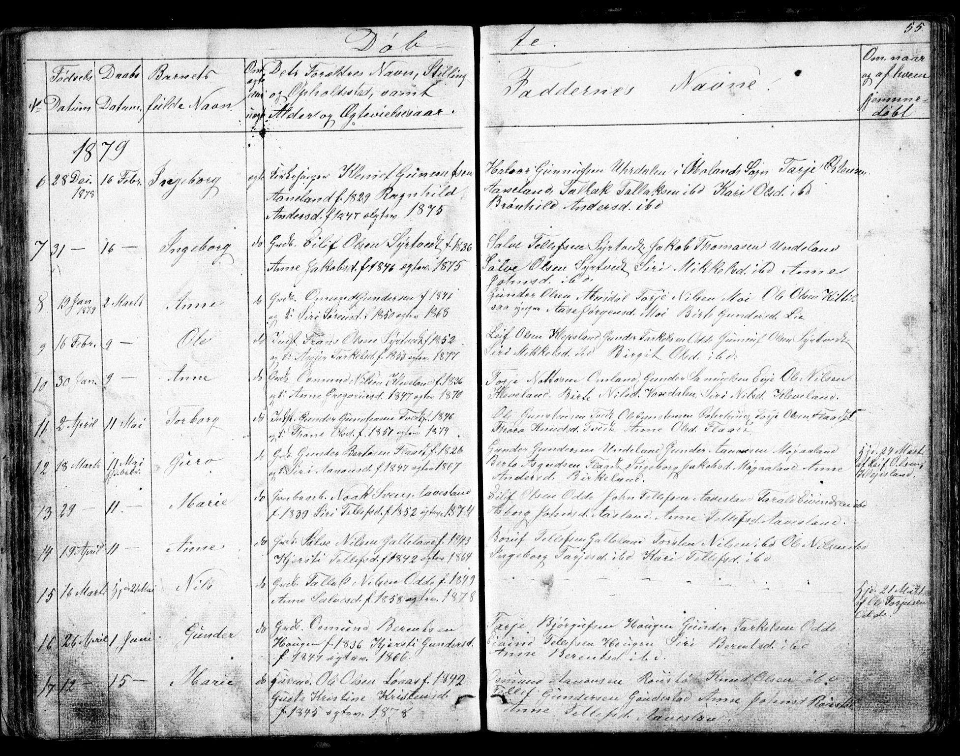 Evje sokneprestkontor, AV/SAK-1111-0008/F/Fb/Fba/L0002: Parish register (copy) no. B 2, 1849-1896, p. 55