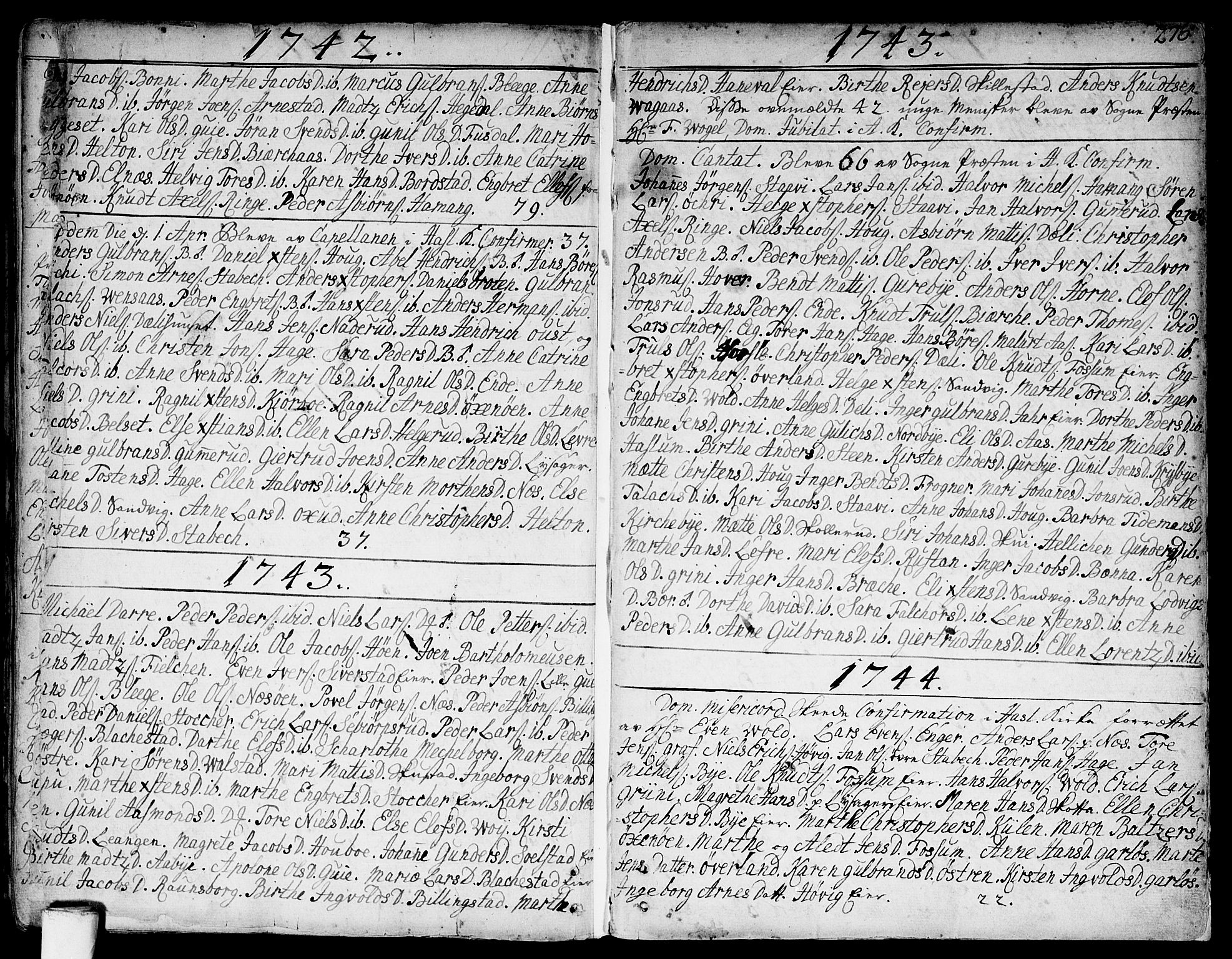Asker prestekontor Kirkebøker, SAO/A-10256a/F/Fa/L0002: Parish register (official) no. I 2, 1733-1766, p. 276