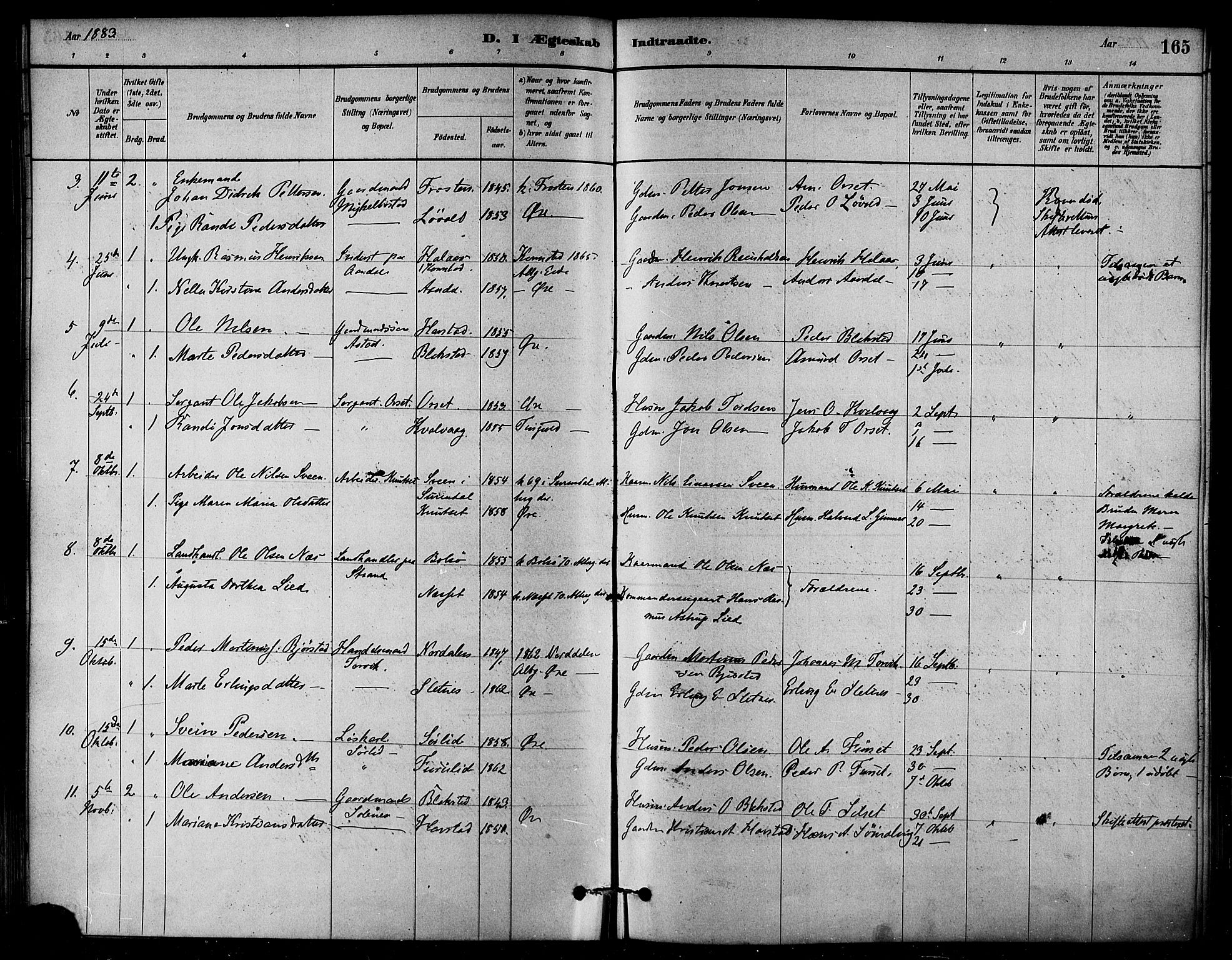 Ministerialprotokoller, klokkerbøker og fødselsregistre - Møre og Romsdal, SAT/A-1454/584/L0967: Parish register (official) no. 584A07, 1879-1894, p. 165