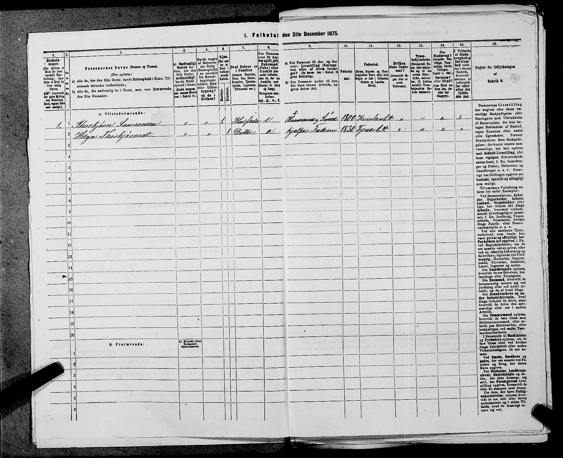 SAST, 1875 census for 1146P Tysvær, 1875, p. 434