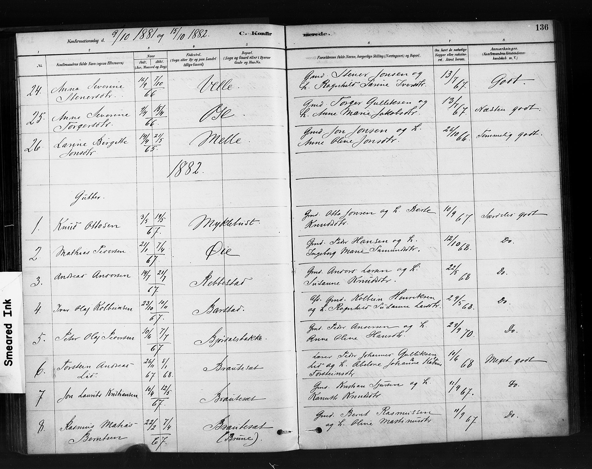 Ministerialprotokoller, klokkerbøker og fødselsregistre - Møre og Romsdal, AV/SAT-A-1454/513/L0176: Parish register (official) no. 513A03, 1877-1889, p. 136