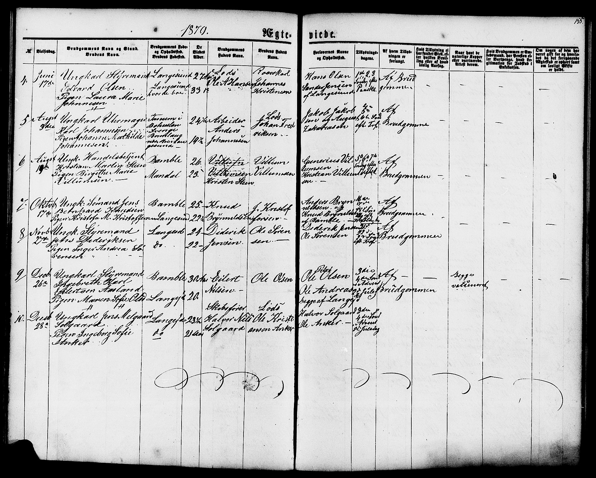 Langesund kirkebøker, AV/SAKO-A-280/G/Ga/L0004: Parish register (copy) no. 4, 1859-1884, p. 155