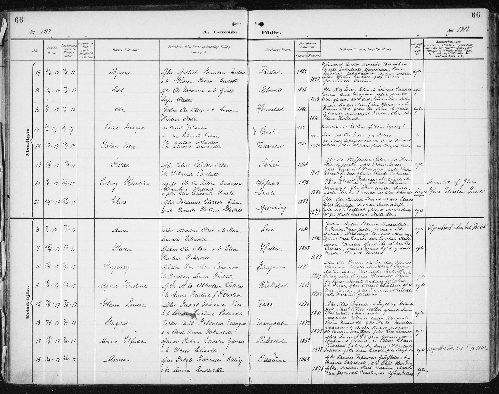 Ministerialprotokoller, klokkerbøker og fødselsregistre - Sør-Trøndelag, SAT/A-1456/646/L0616: Parish register (official) no. 646A14, 1900-1918, p. 66