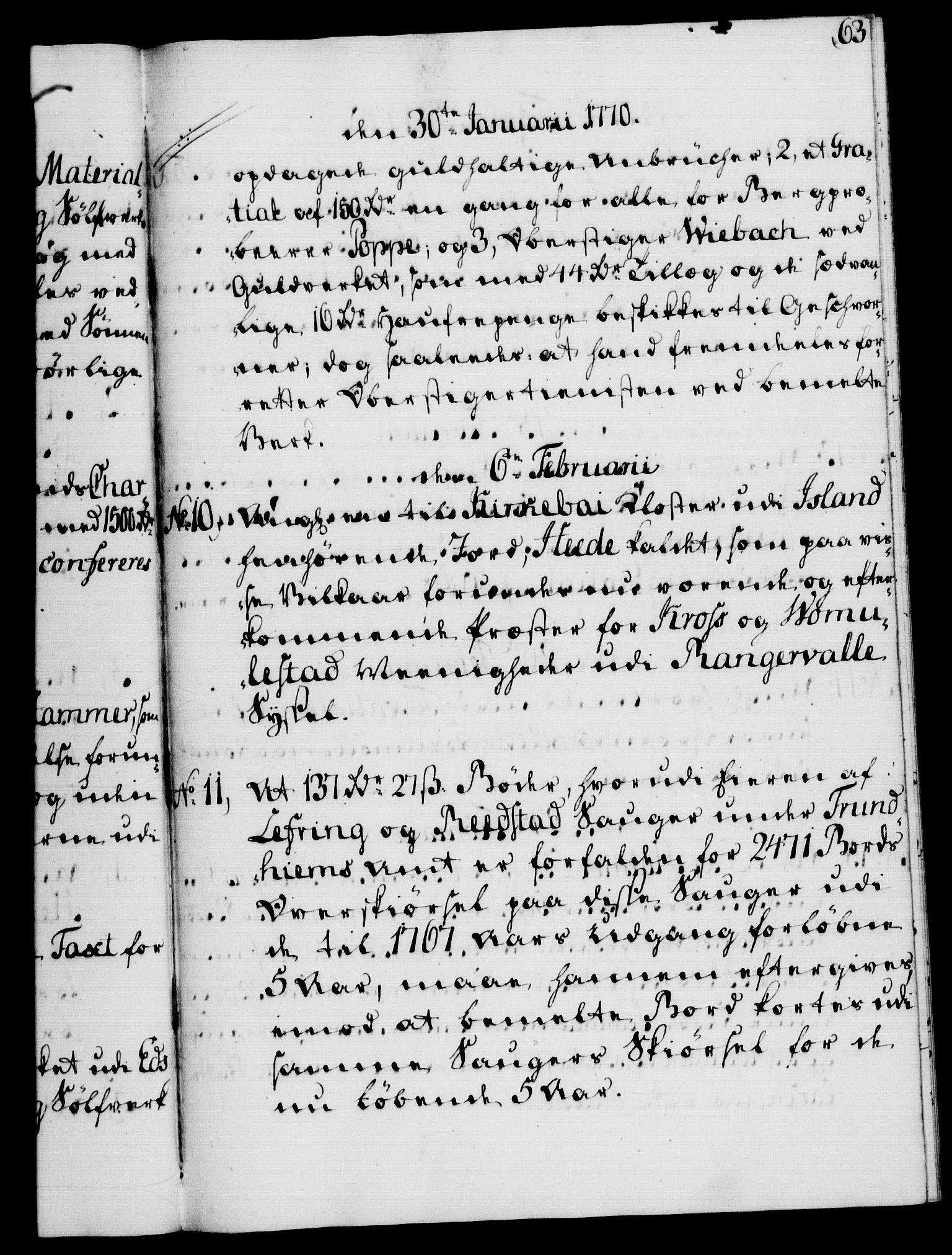 Rentekammeret, Kammerkanselliet, RA/EA-3111/G/Gf/Gfb/L0008: Register til norske relasjons- og resolusjonsprotokoller (merket RK 52.103), 1766-1771, p. 63