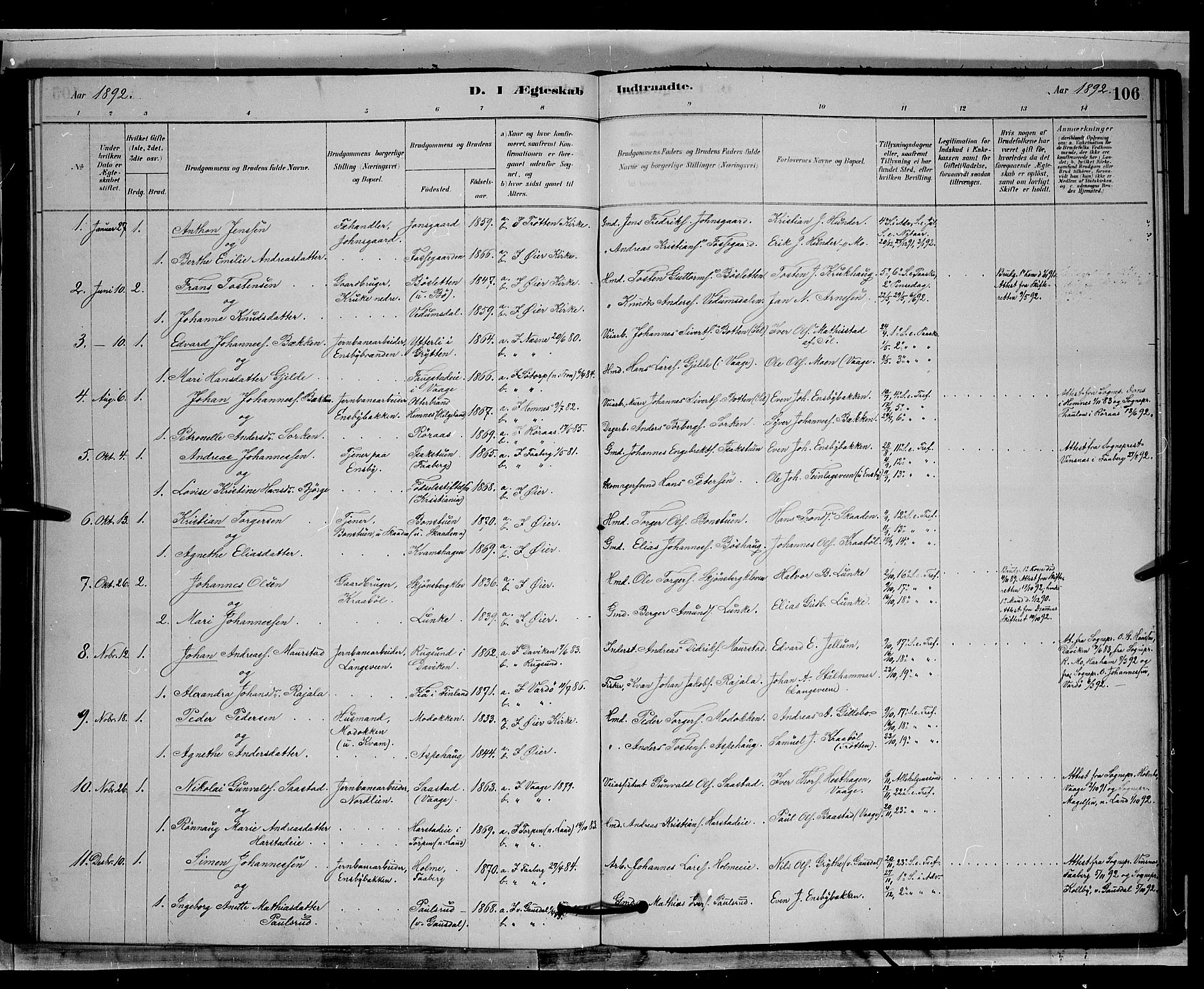 Øyer prestekontor, AV/SAH-PREST-084/H/Ha/Hab/L0002: Parish register (copy) no. 2, 1878-1896, p. 106