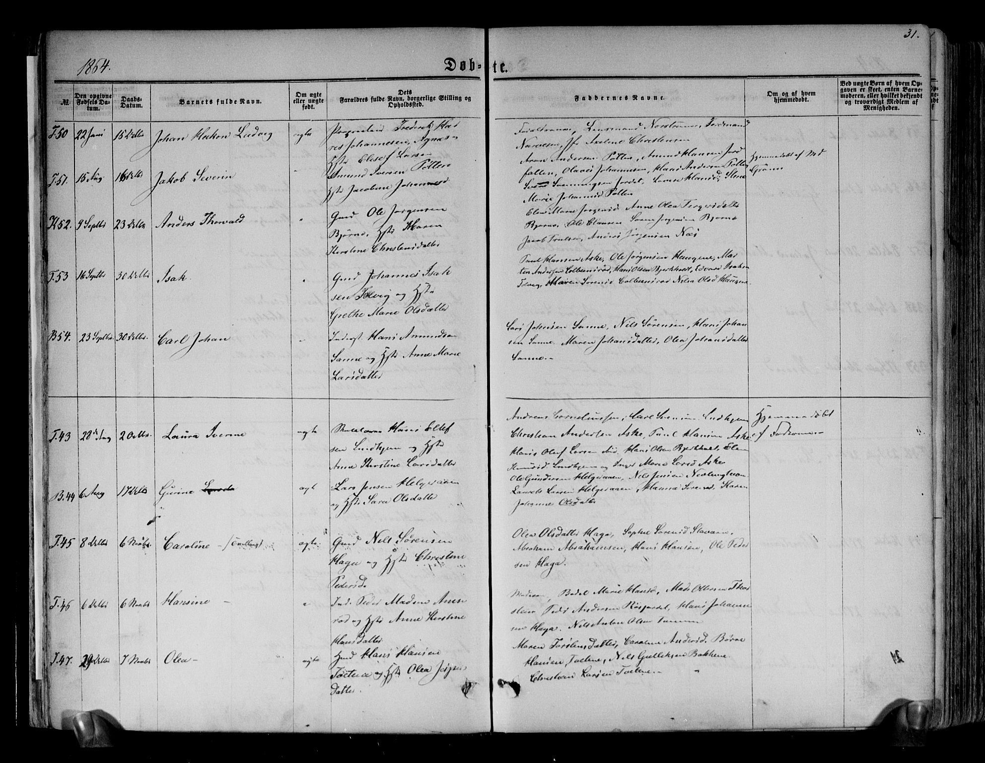 Brunlanes kirkebøker, AV/SAKO-A-342/F/Fa/L0005: Parish register (official) no. I 5, 1862-1877, p. 31