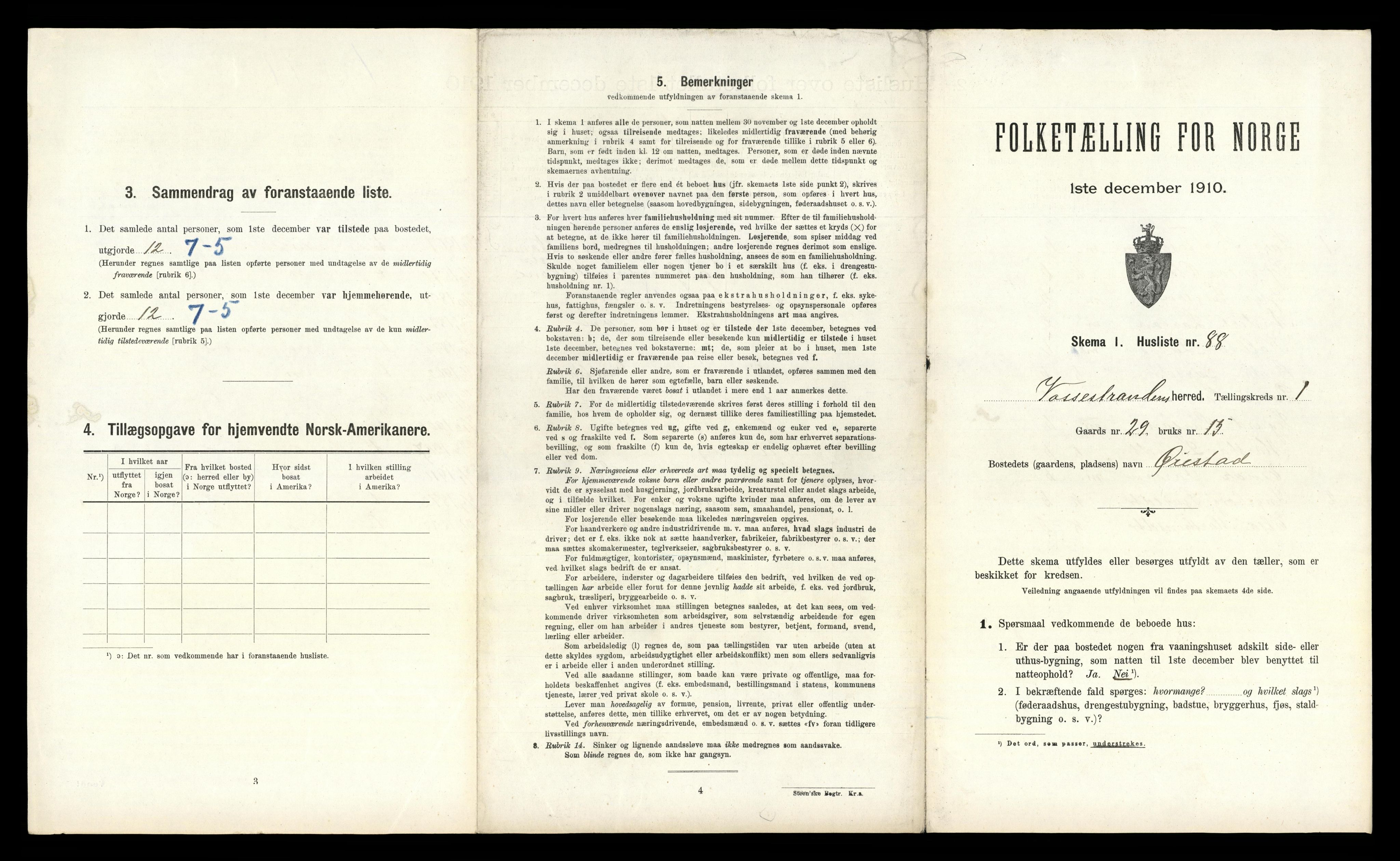 RA, 1910 census for Vossestrand, 1910, p. 201