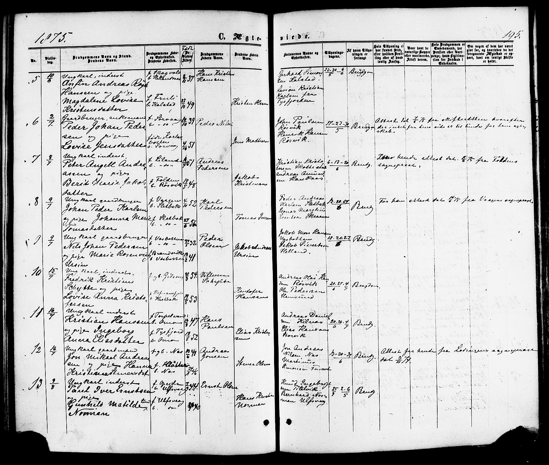 Ministerialprotokoller, klokkerbøker og fødselsregistre - Nordland, SAT/A-1459/859/L0845: Parish register (official) no. 859A05, 1863-1877, p. 195