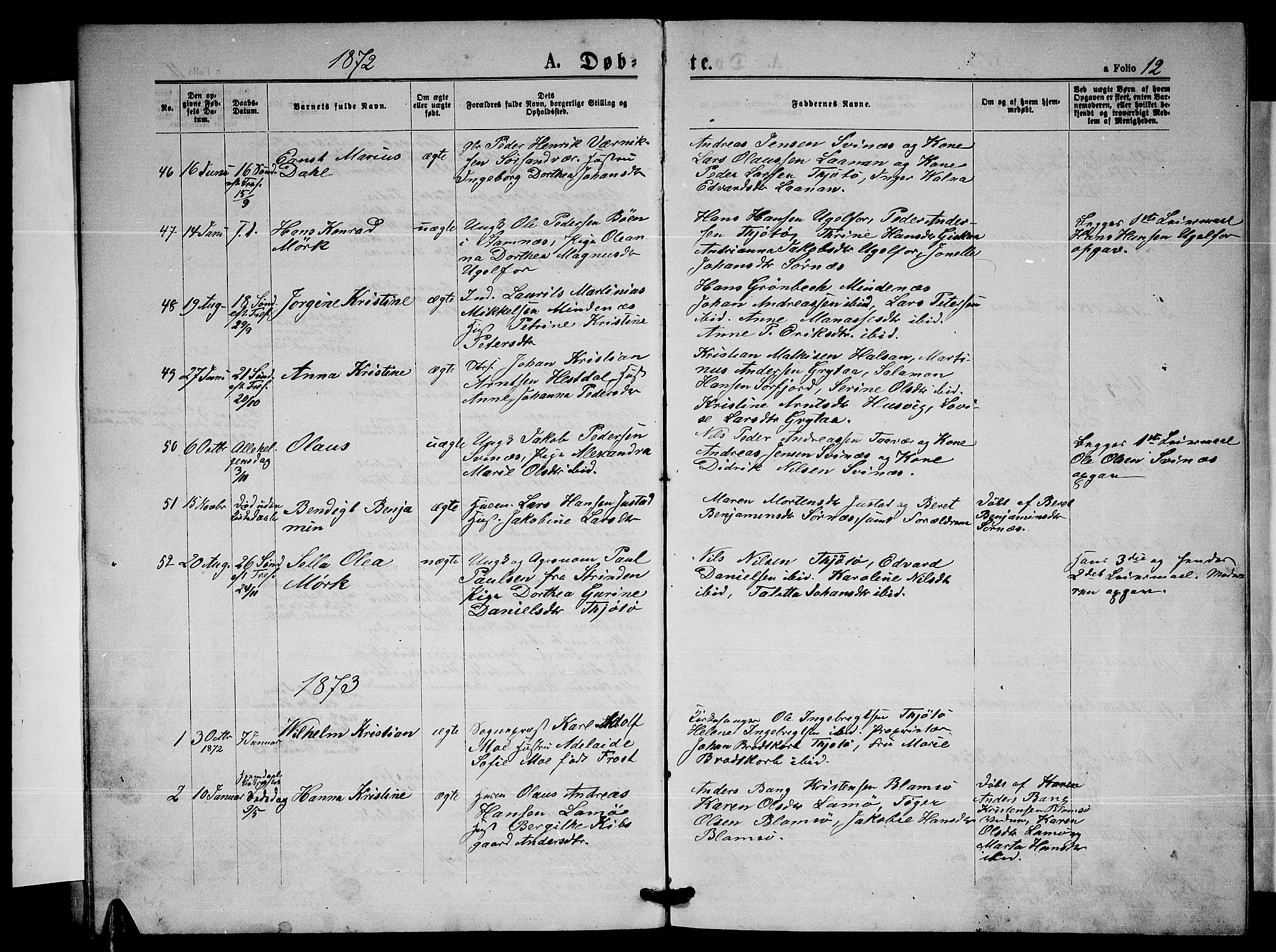 Ministerialprotokoller, klokkerbøker og fødselsregistre - Nordland, SAT/A-1459/817/L0267: Parish register (copy) no. 817C02, 1870-1883, p. 12