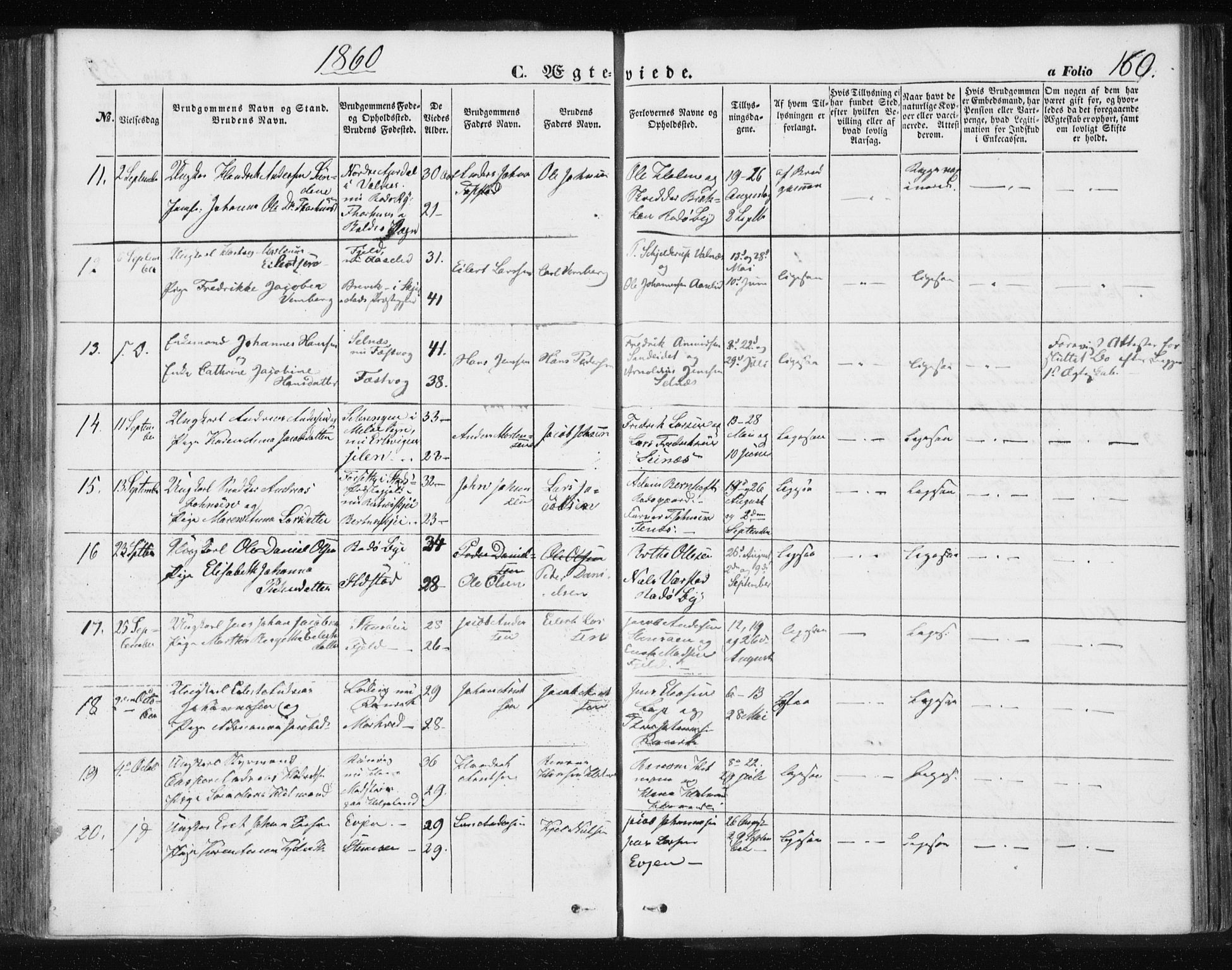 Ministerialprotokoller, klokkerbøker og fødselsregistre - Nordland, AV/SAT-A-1459/801/L0028: Parish register (copy) no. 801C03, 1855-1867, p. 160