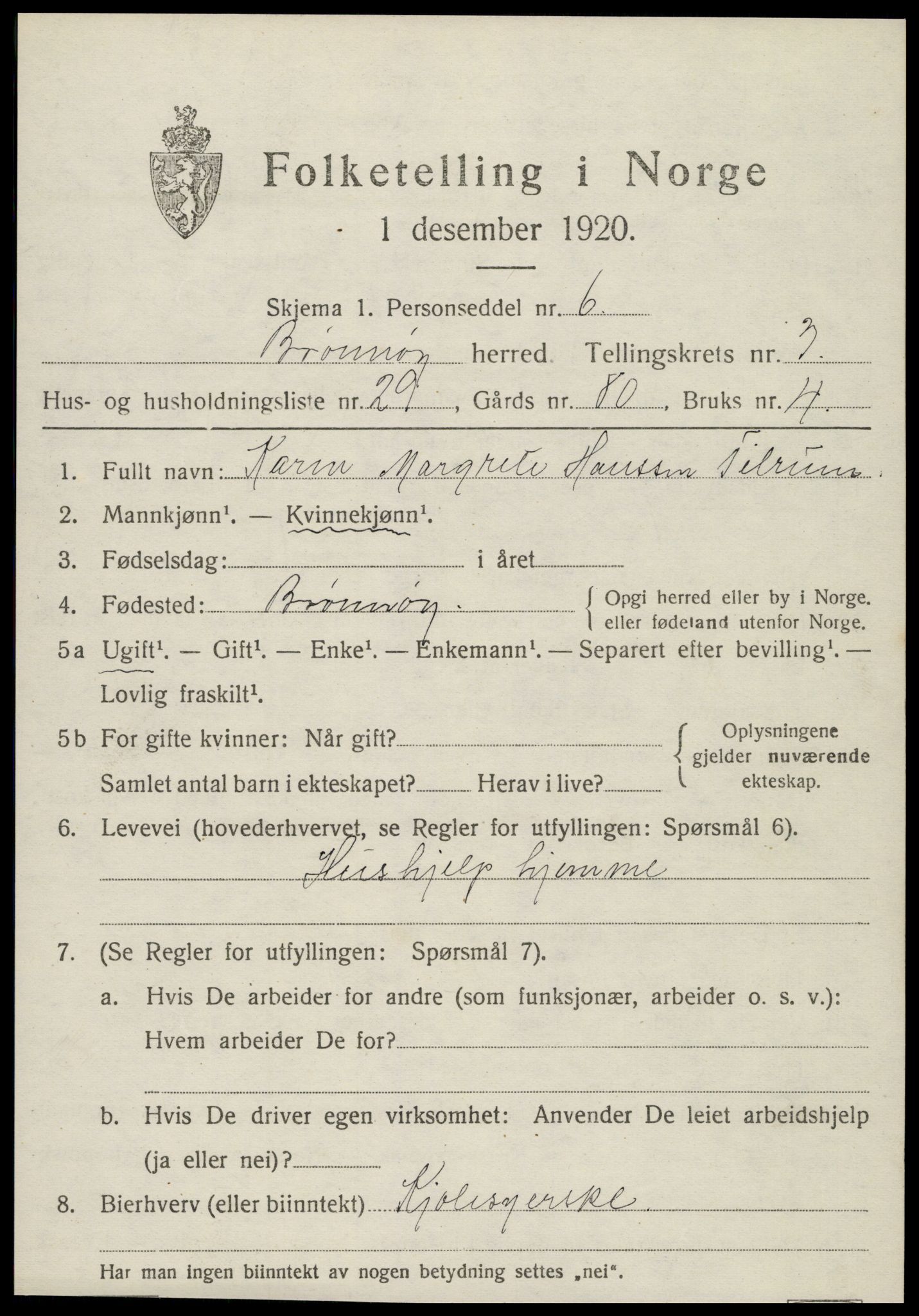 SAT, 1920 census for Brønnøy, 1920, p. 2882