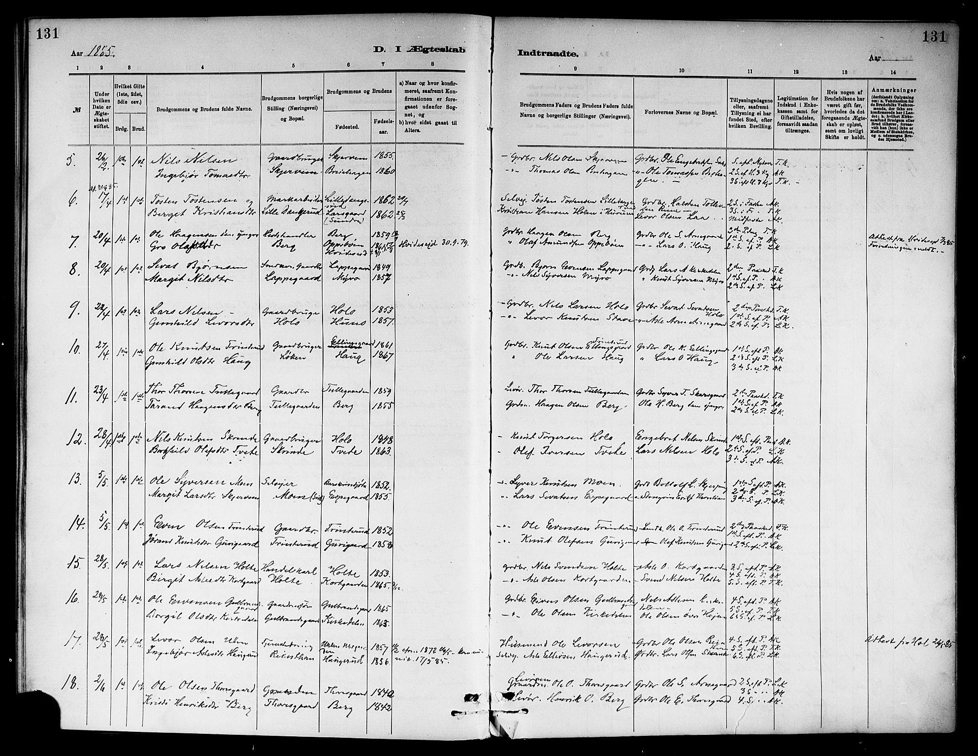 Ål kirkebøker, SAKO/A-249/F/Fa/L0008: Parish register (official) no. I 8, 1882-1896, p. 131