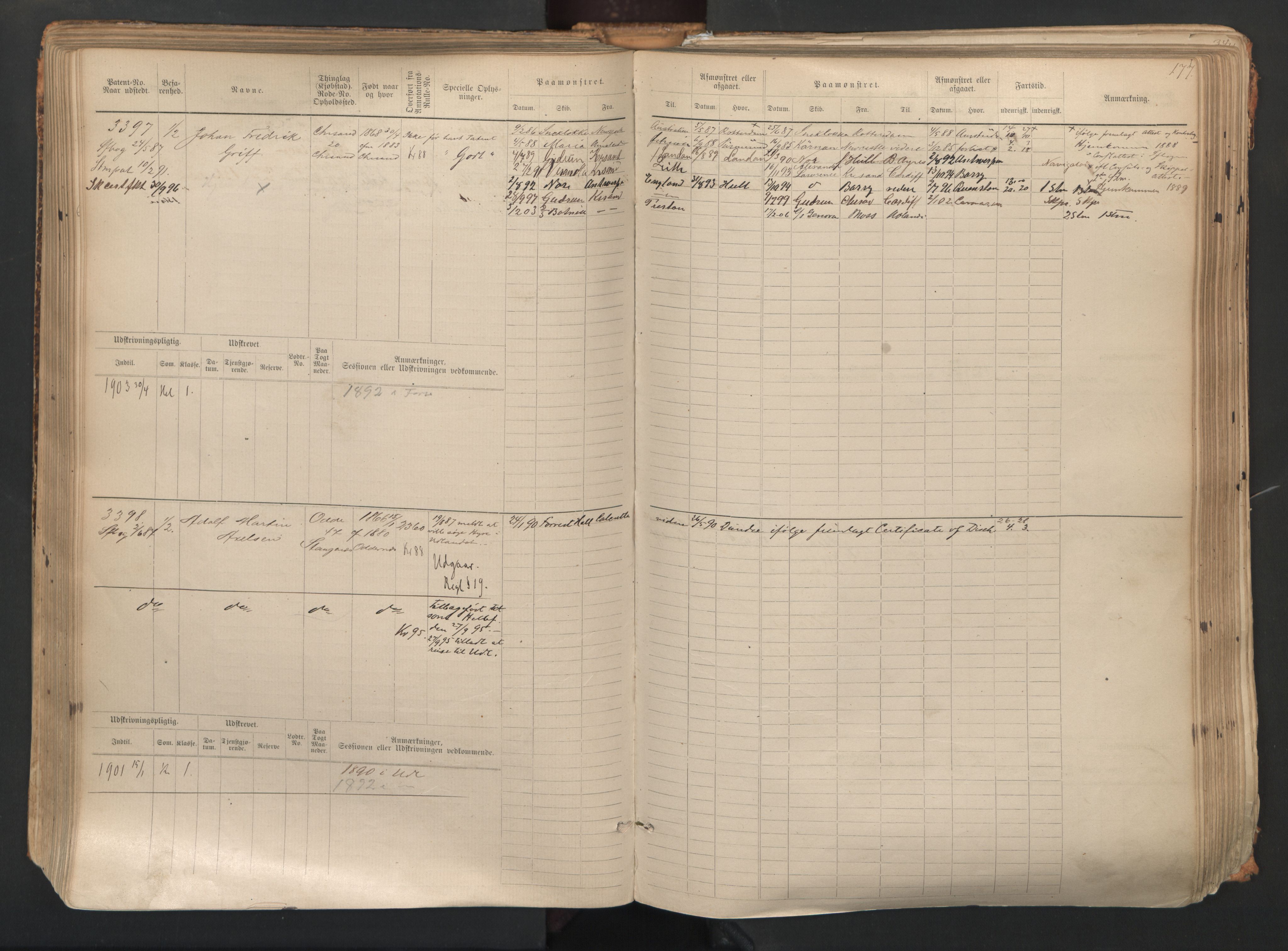 Kristiansand mønstringskrets, SAK/2031-0015/F/Fb/L0007: Hovedrulle nr 3049-3810, I-14, 1883-1940, p. 179