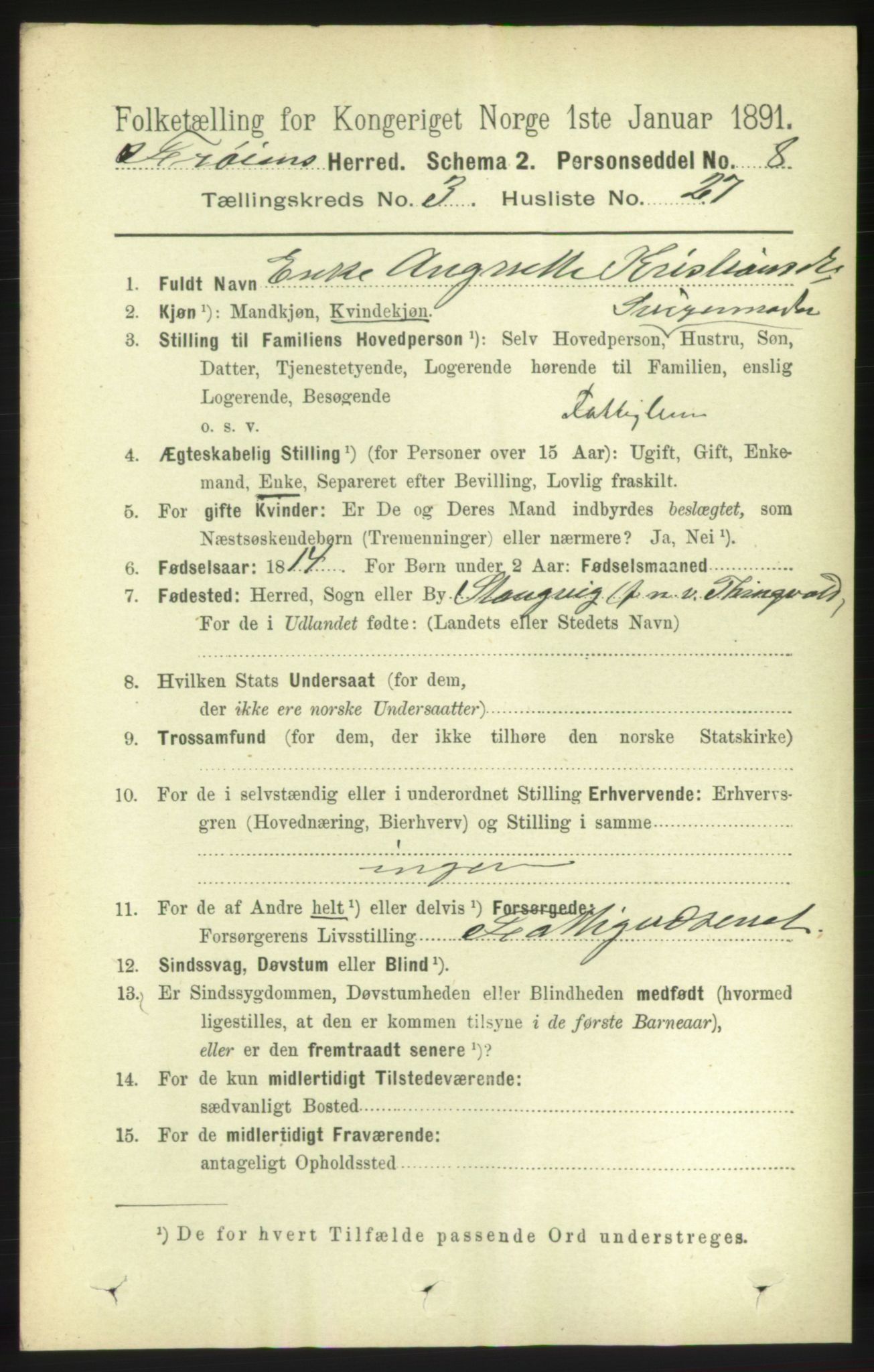 RA, 1891 census for 1619 Frøya, 1891, p. 2138