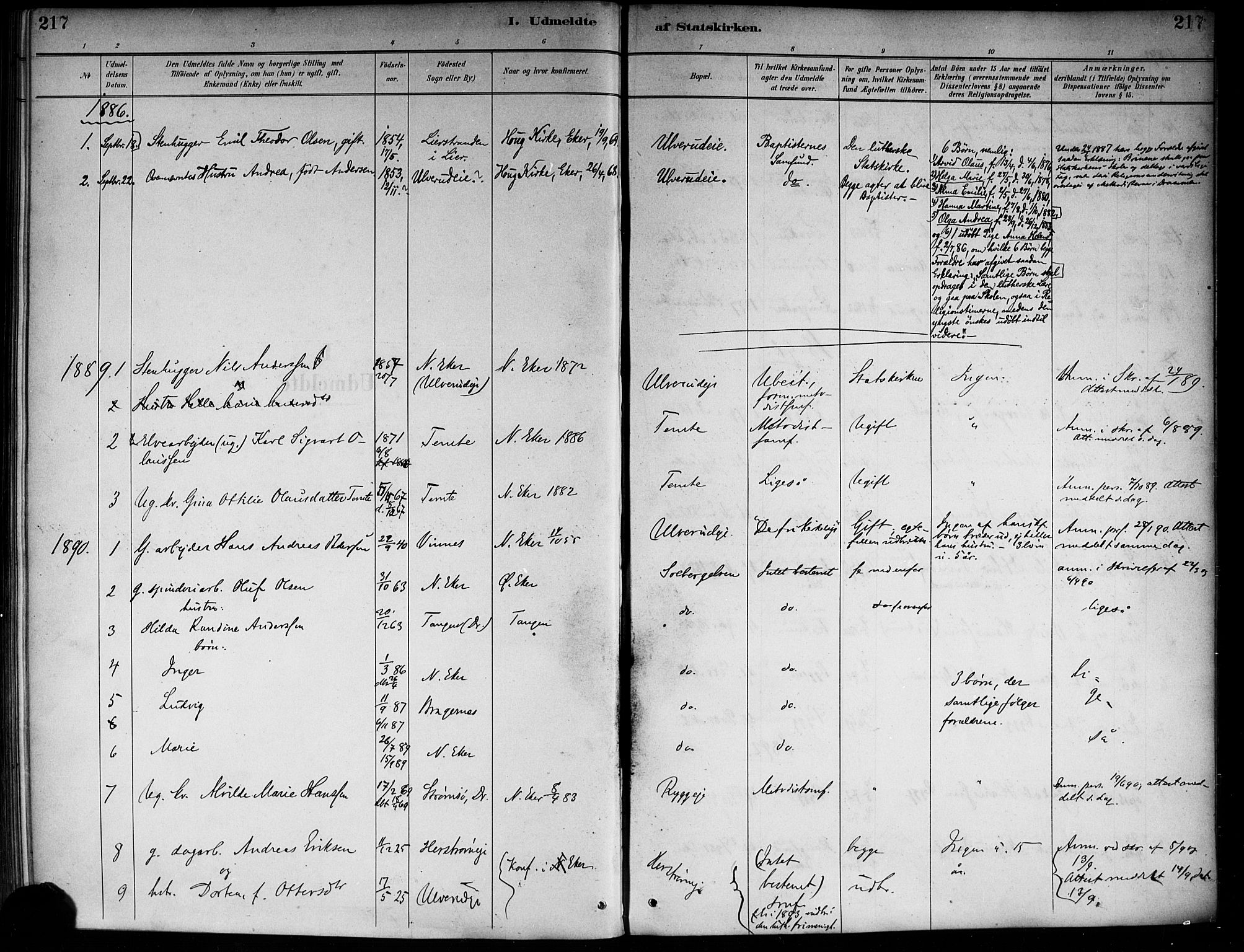 Nedre Eiker kirkebøker, SAKO/A-612/F/Fa/L0003: Parish register (official) no. 3, 1885-1892, p. 217