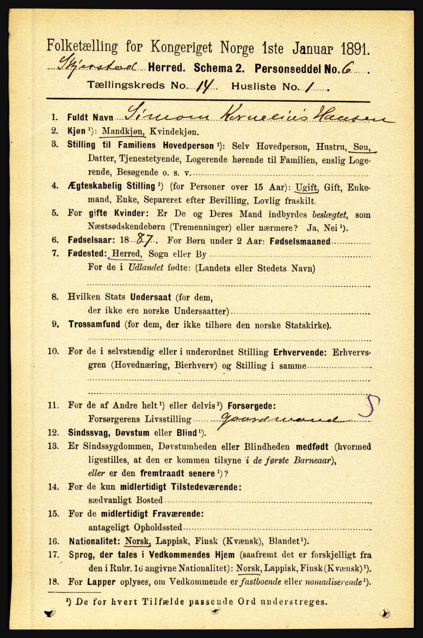 RA, 1891 census for 1842 Skjerstad, 1891, p. 5021