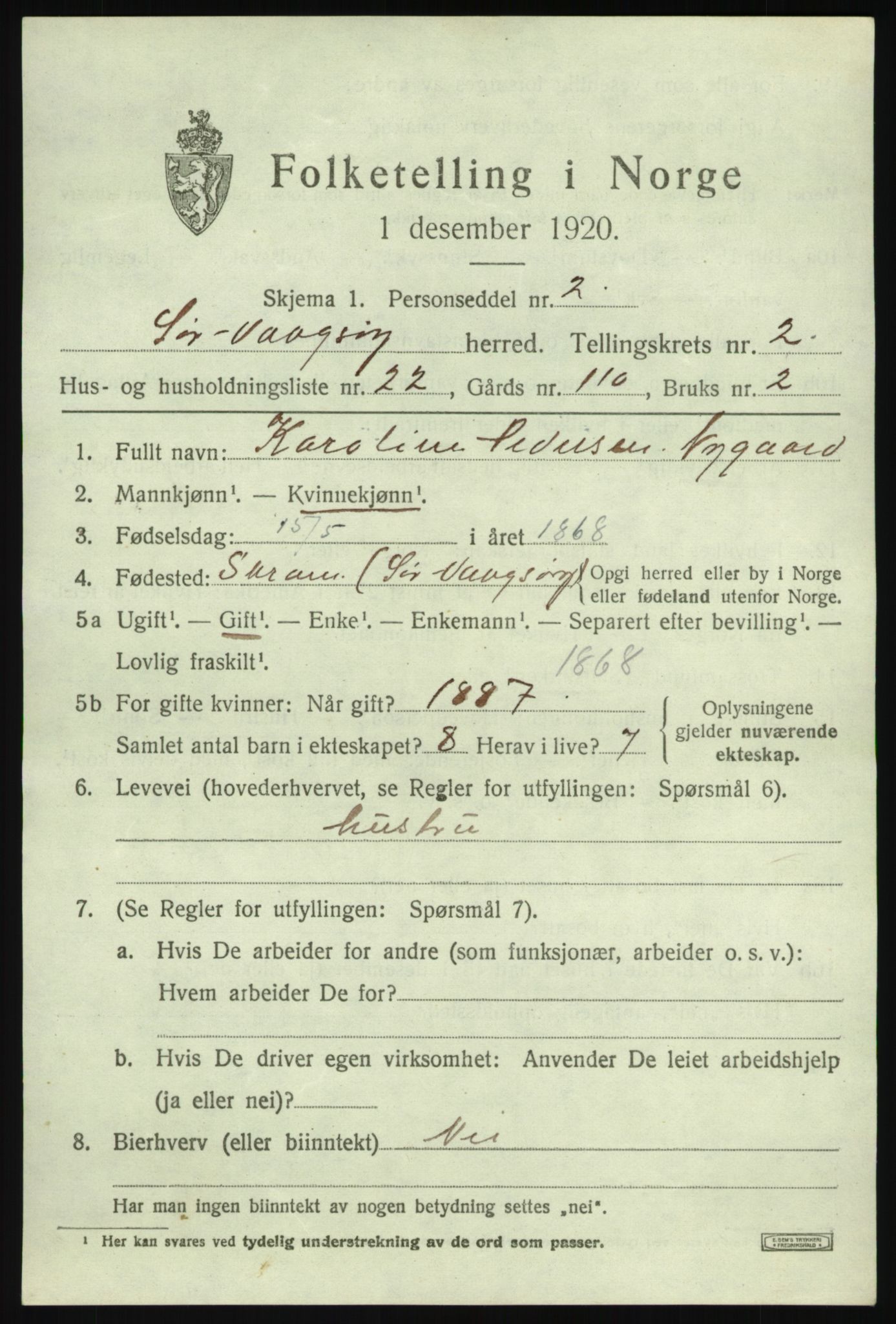 SAB, 1920 census for Sør-Vågsøy, 1920, p. 1378