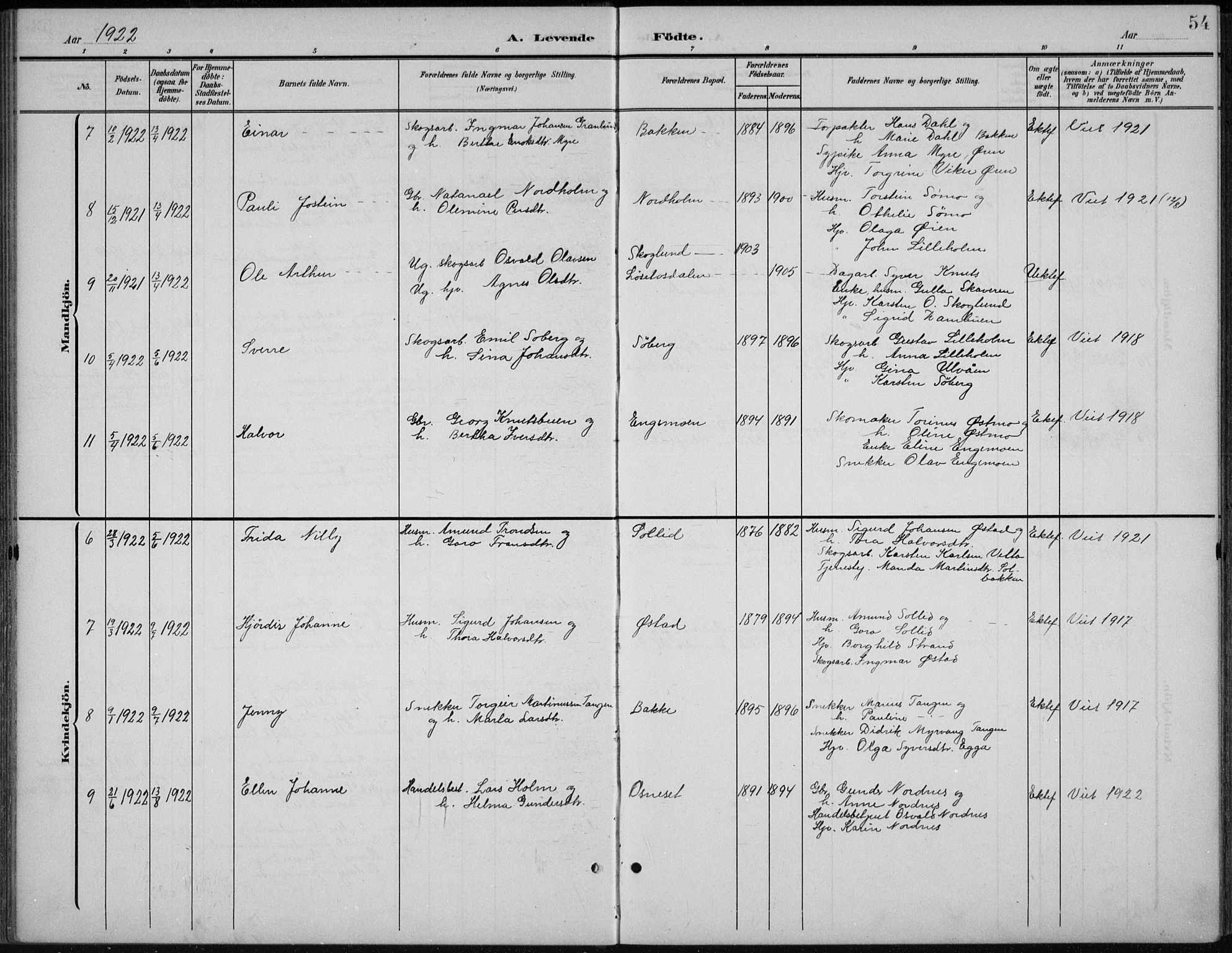 Åmot prestekontor, Hedmark, AV/SAH-PREST-056/H/Ha/Hab/L0003: Parish register (copy) no. 3, 1902-1938, p. 54