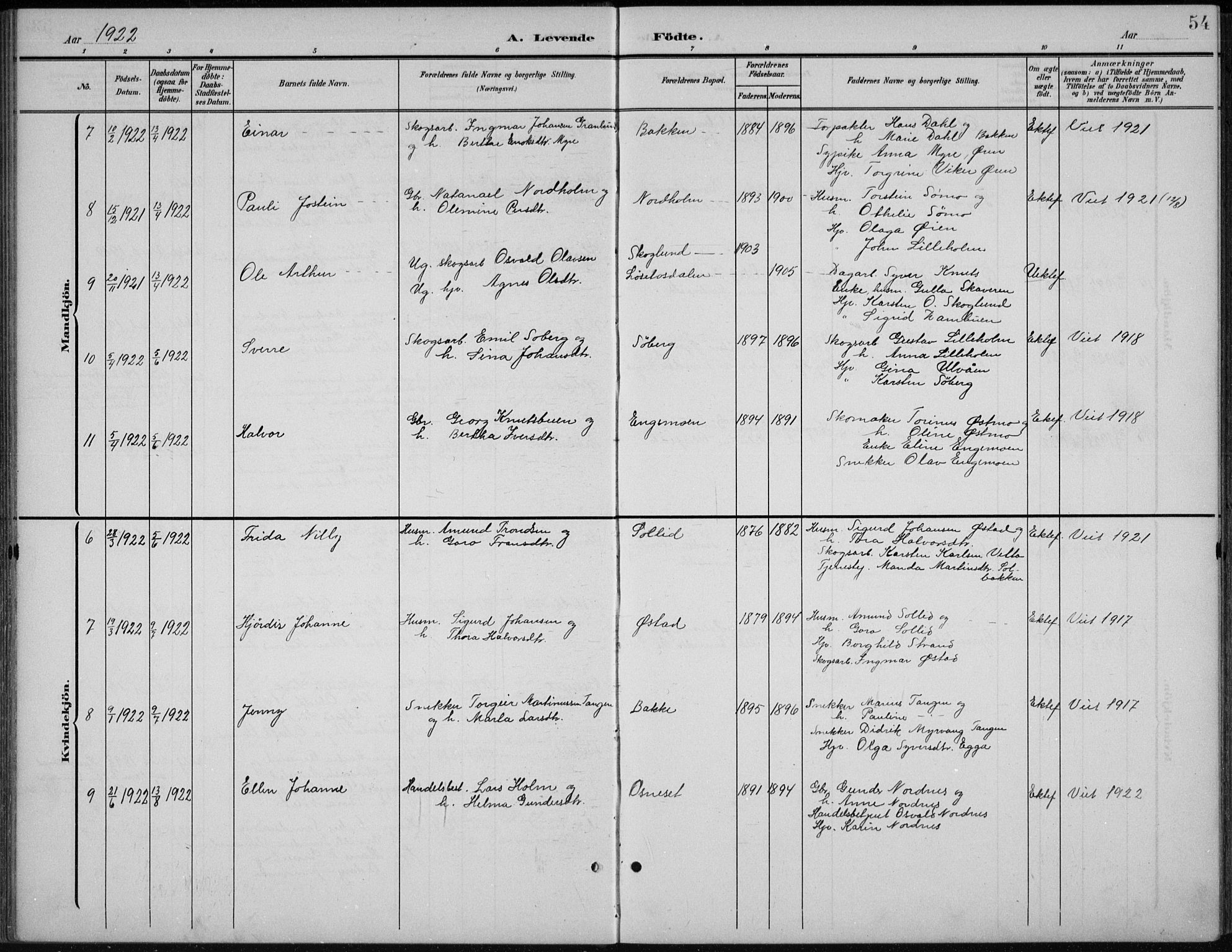 Åmot prestekontor, Hedmark, SAH/PREST-056/H/Ha/Hab/L0003: Parish register (copy) no. 3, 1902-1938, p. 54