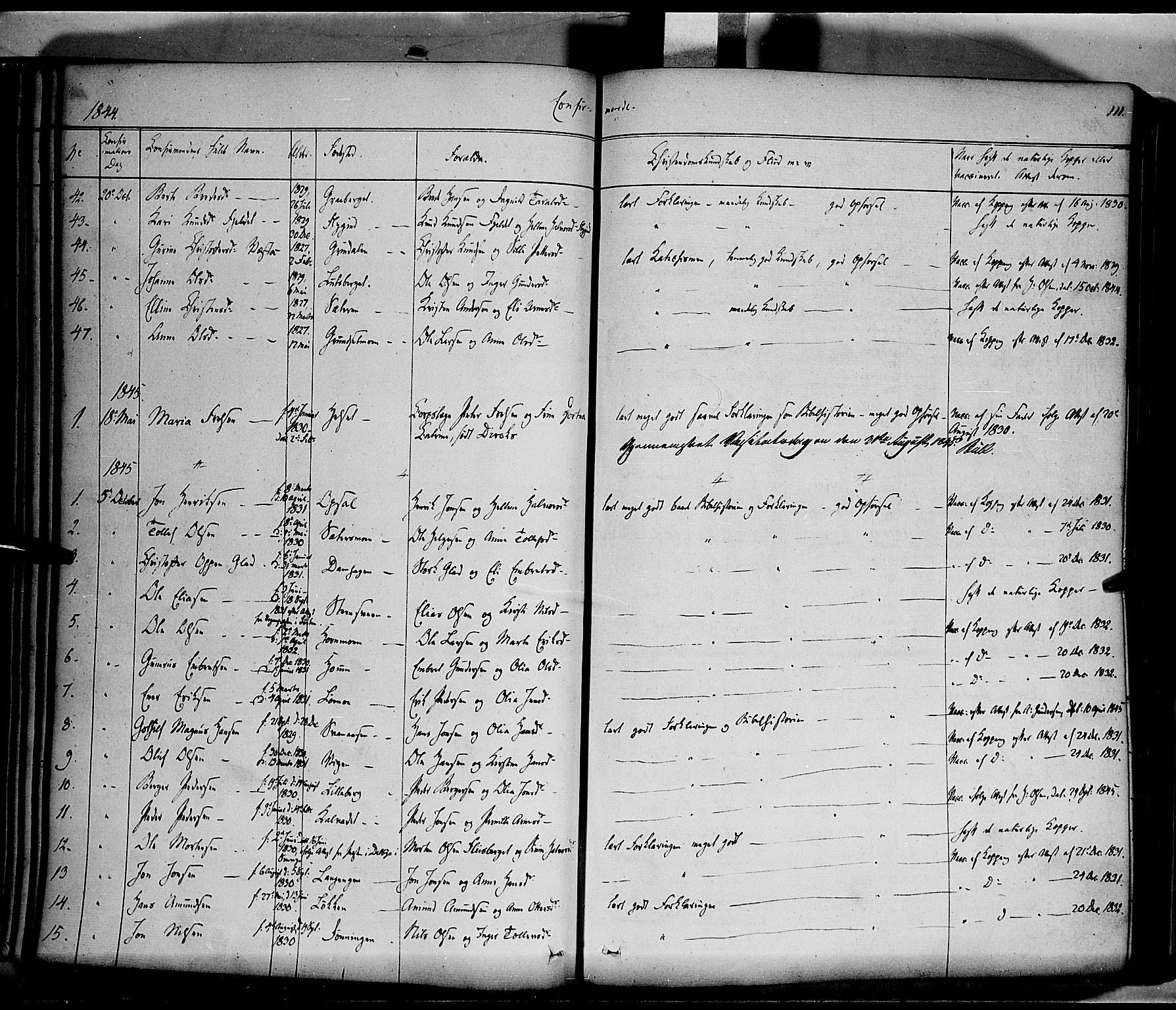 Elverum prestekontor, SAH/PREST-044/H/Ha/Haa/L0009: Parish register (official) no. 9, 1843-1856, p. 111