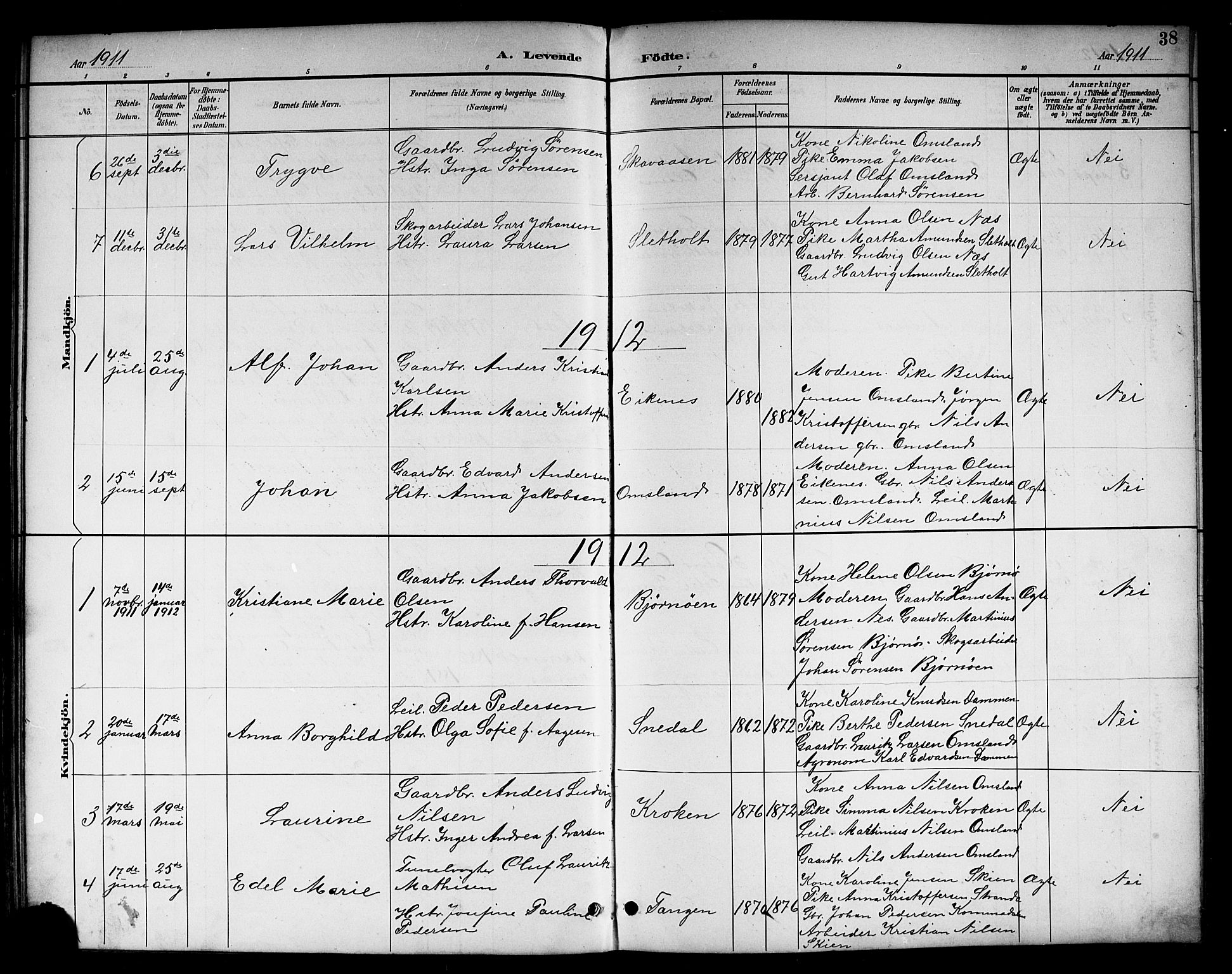 Brunlanes kirkebøker, SAKO/A-342/G/Gc/L0002: Parish register (copy) no. III 2, 1891-1922, p. 38