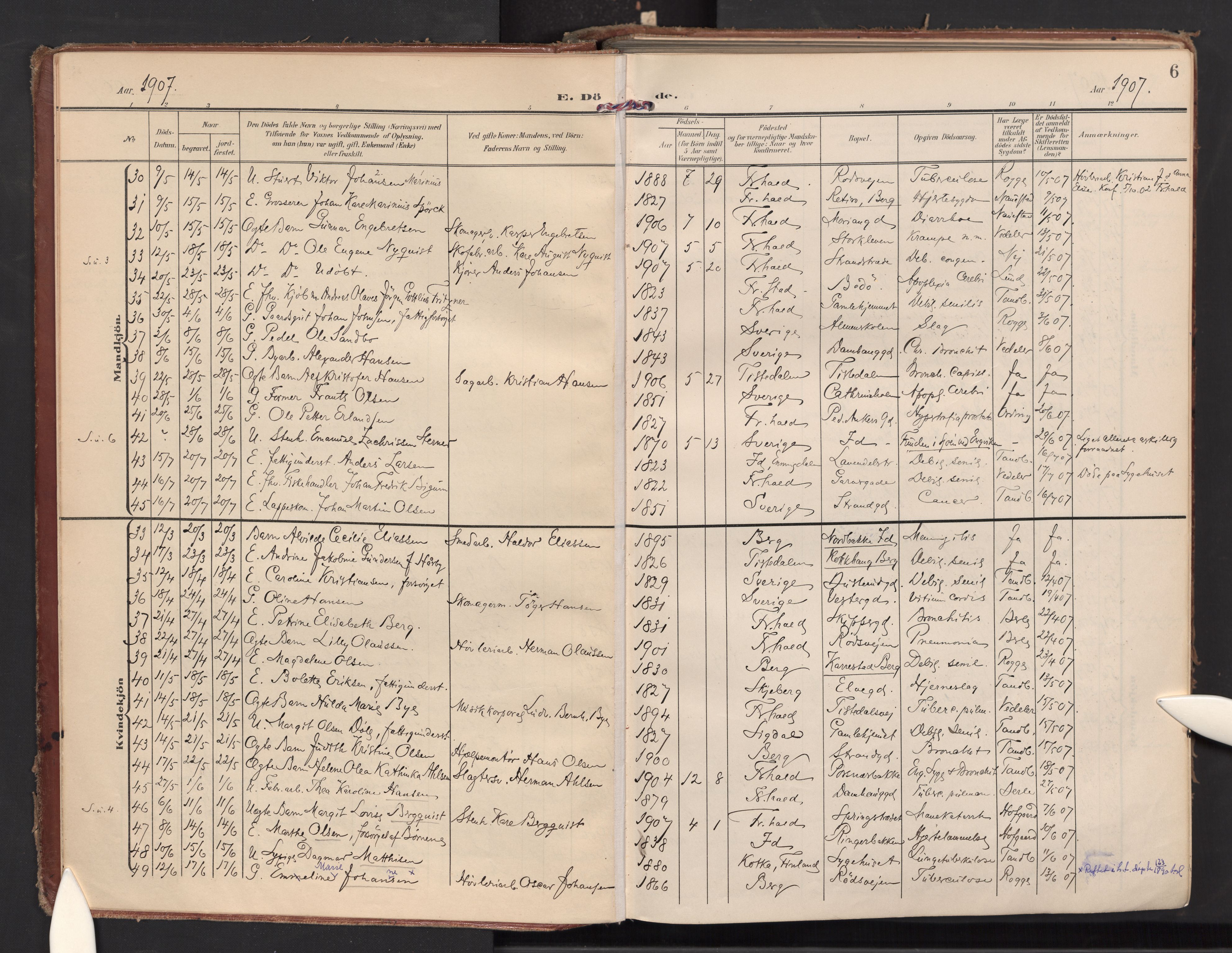 Halden prestekontor Kirkebøker, AV/SAO-A-10909/F/Fa/L0016: Parish register (official) no. I 16, 1907-1925, p. 6