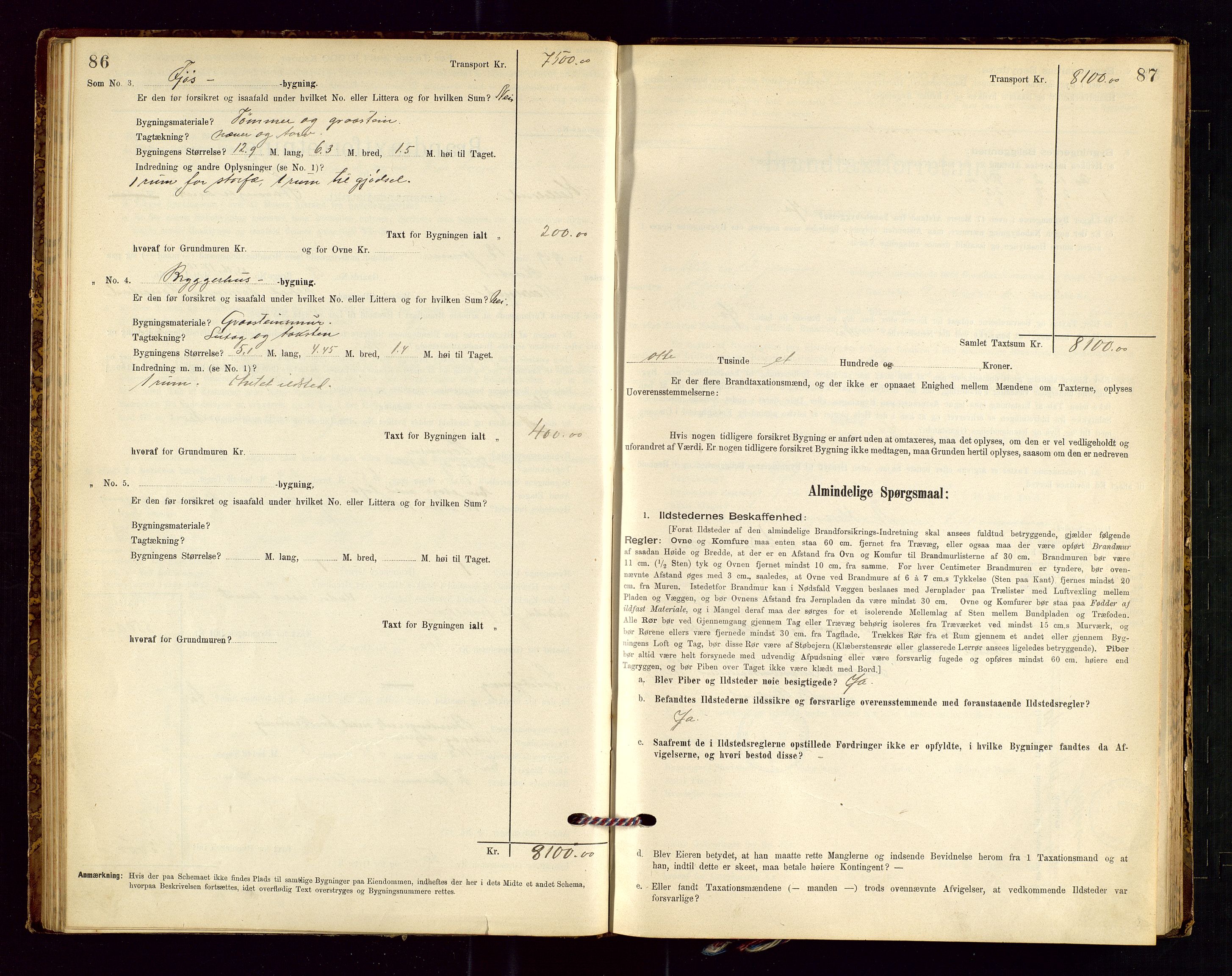 Helleland lensmannskontor, SAST/A-100209/Gob/L0001: "Brandtaxationsprotokol", 1896-1919, p. 86-87