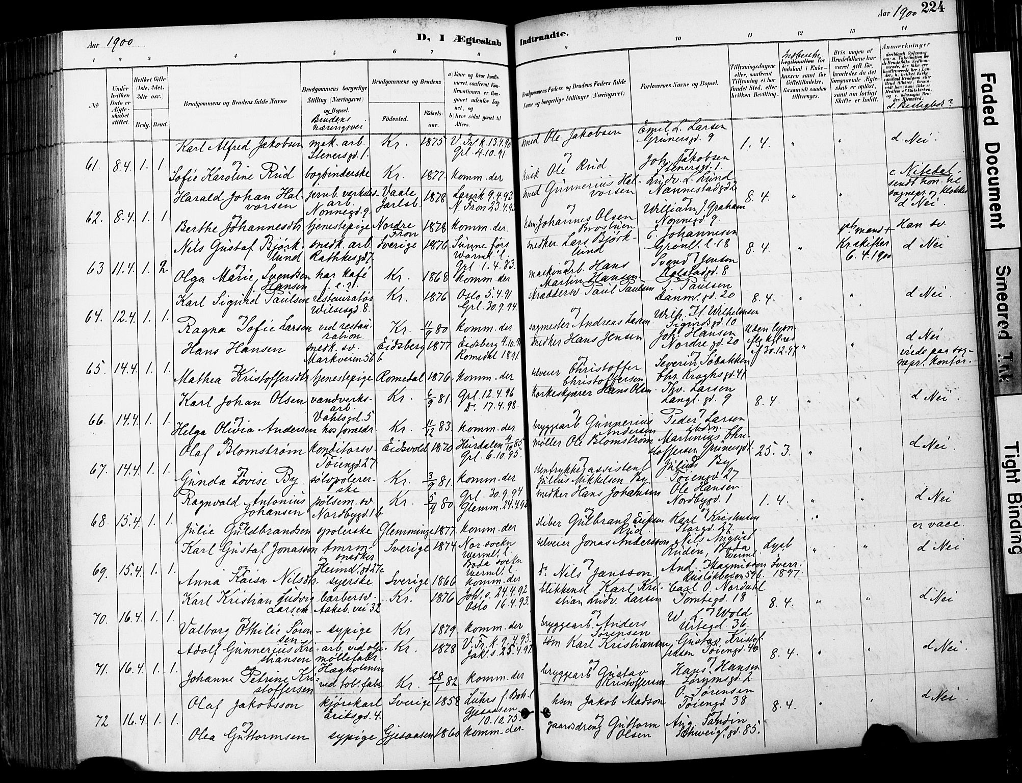 Grønland prestekontor Kirkebøker, AV/SAO-A-10848/F/Fa/L0013: Parish register (official) no. 13, 1887-1906, p. 224