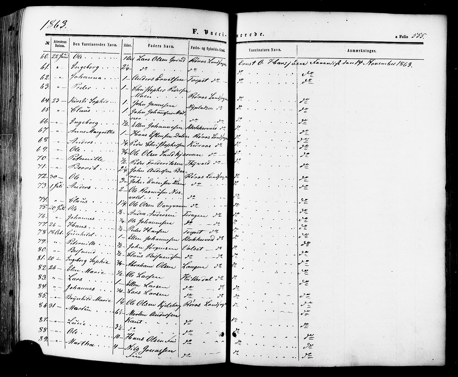 Ministerialprotokoller, klokkerbøker og fødselsregistre - Sør-Trøndelag, SAT/A-1456/681/L0932: Parish register (official) no. 681A10, 1860-1878, p. 555