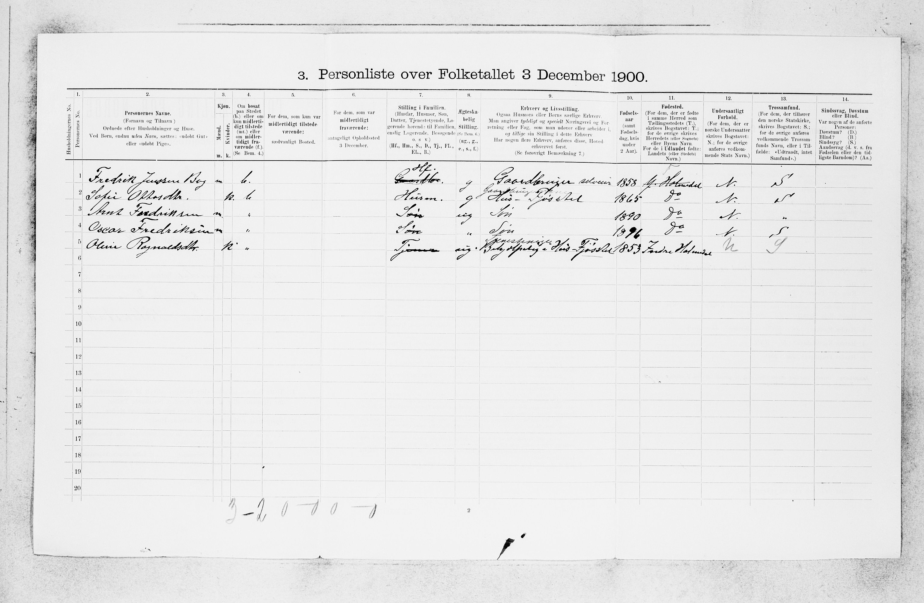 SAB, 1900 census for Ytre Holmedal, 1900, p. 223