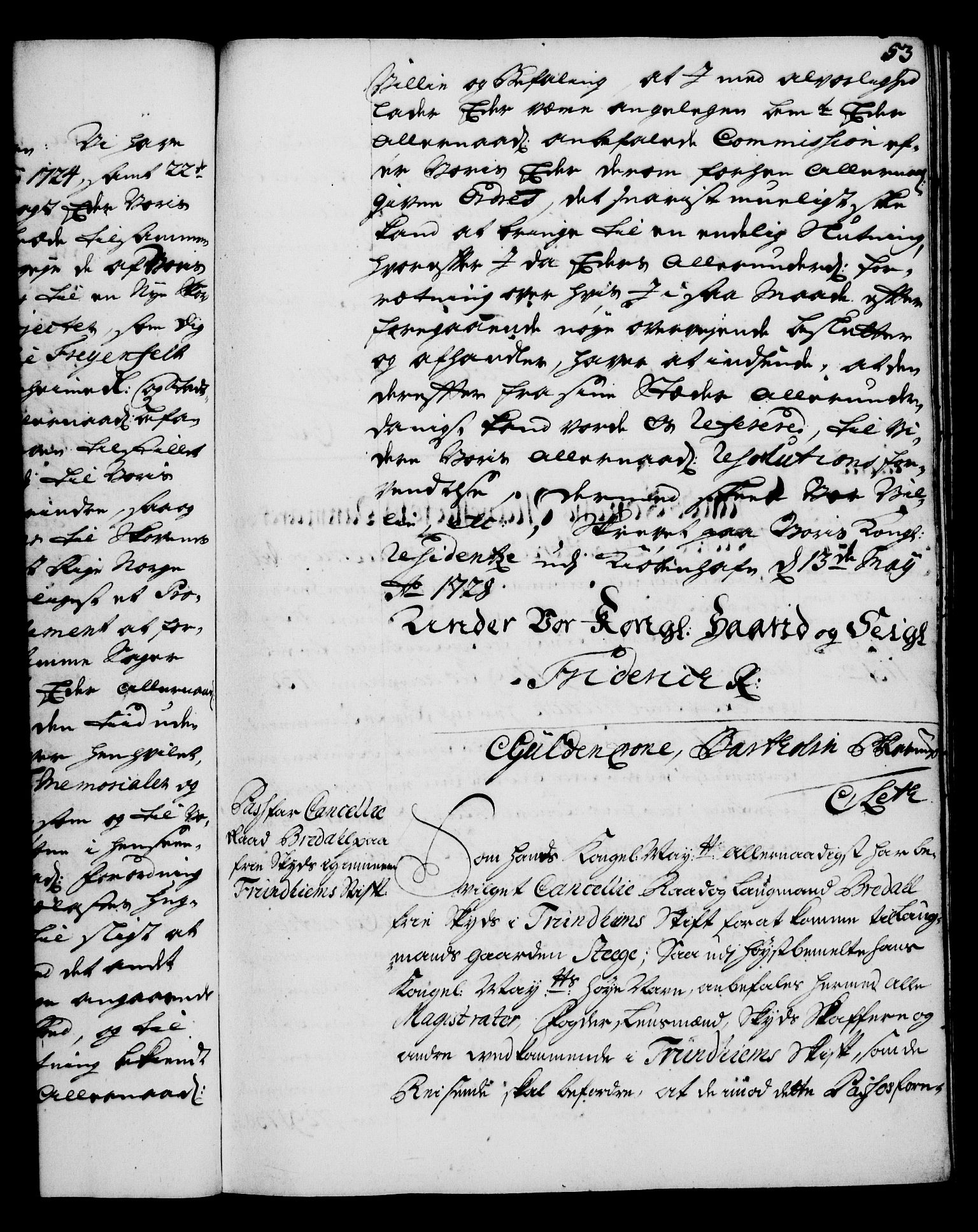 Rentekammeret, Kammerkanselliet, AV/RA-EA-3111/G/Gg/Gga/L0003: Norsk ekspedisjonsprotokoll med register (merket RK 53.3), 1727-1734, p. 53