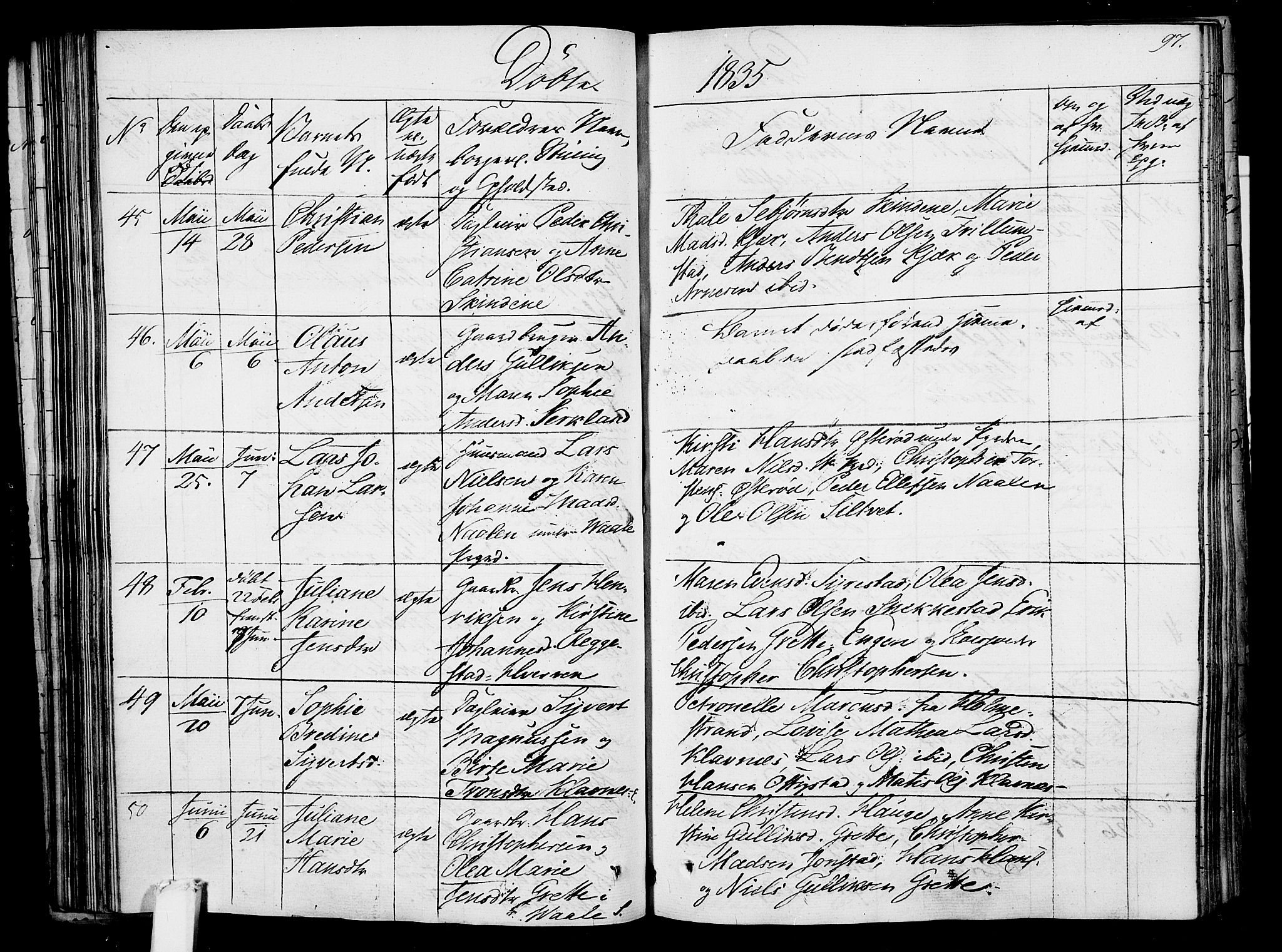 Våle kirkebøker, AV/SAKO-A-334/F/Fa/L0008: Parish register (official) no. I 8, 1824-1844, p. 97