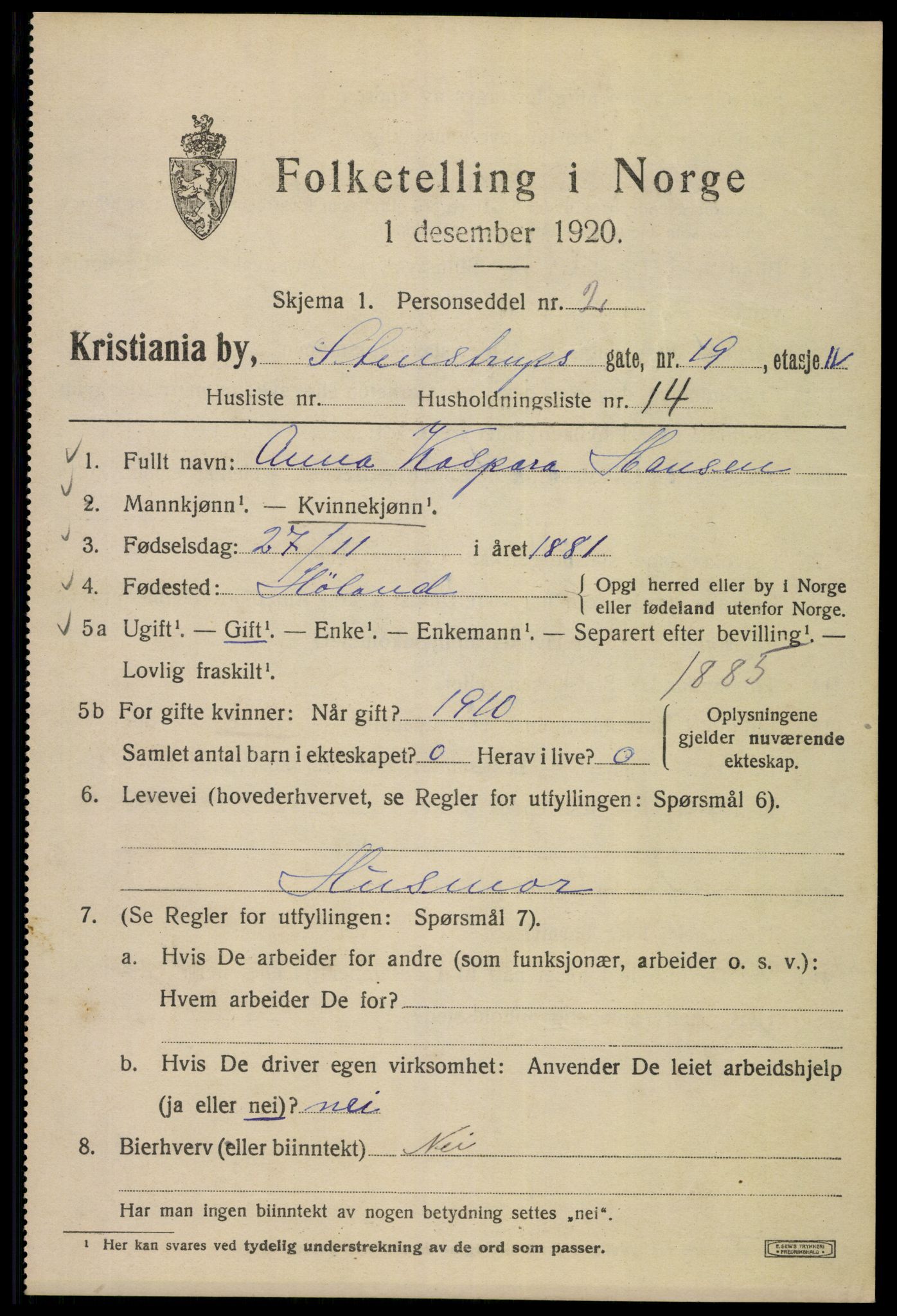 SAO, 1920 census for Kristiania, 1920, p. 539263