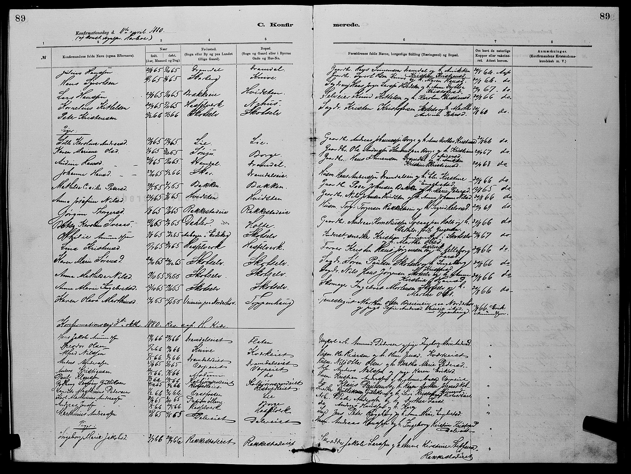 Eiker kirkebøker, AV/SAKO-A-4/G/Gb/L0003: Parish register (copy) no. II 3, 1880-1893, p. 89