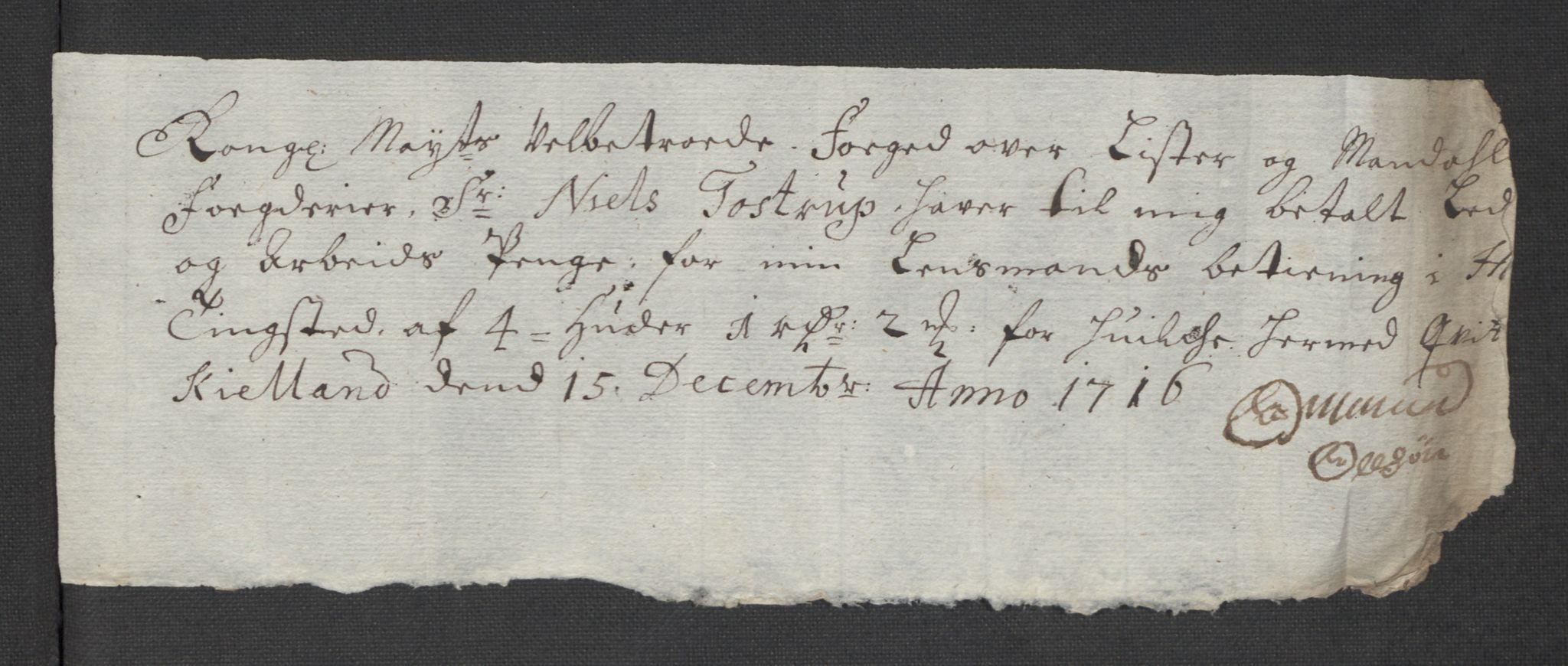 Rentekammeret inntil 1814, Reviderte regnskaper, Fogderegnskap, AV/RA-EA-4092/R43/L2560: Fogderegnskap Lista og Mandal, 1716, p. 205