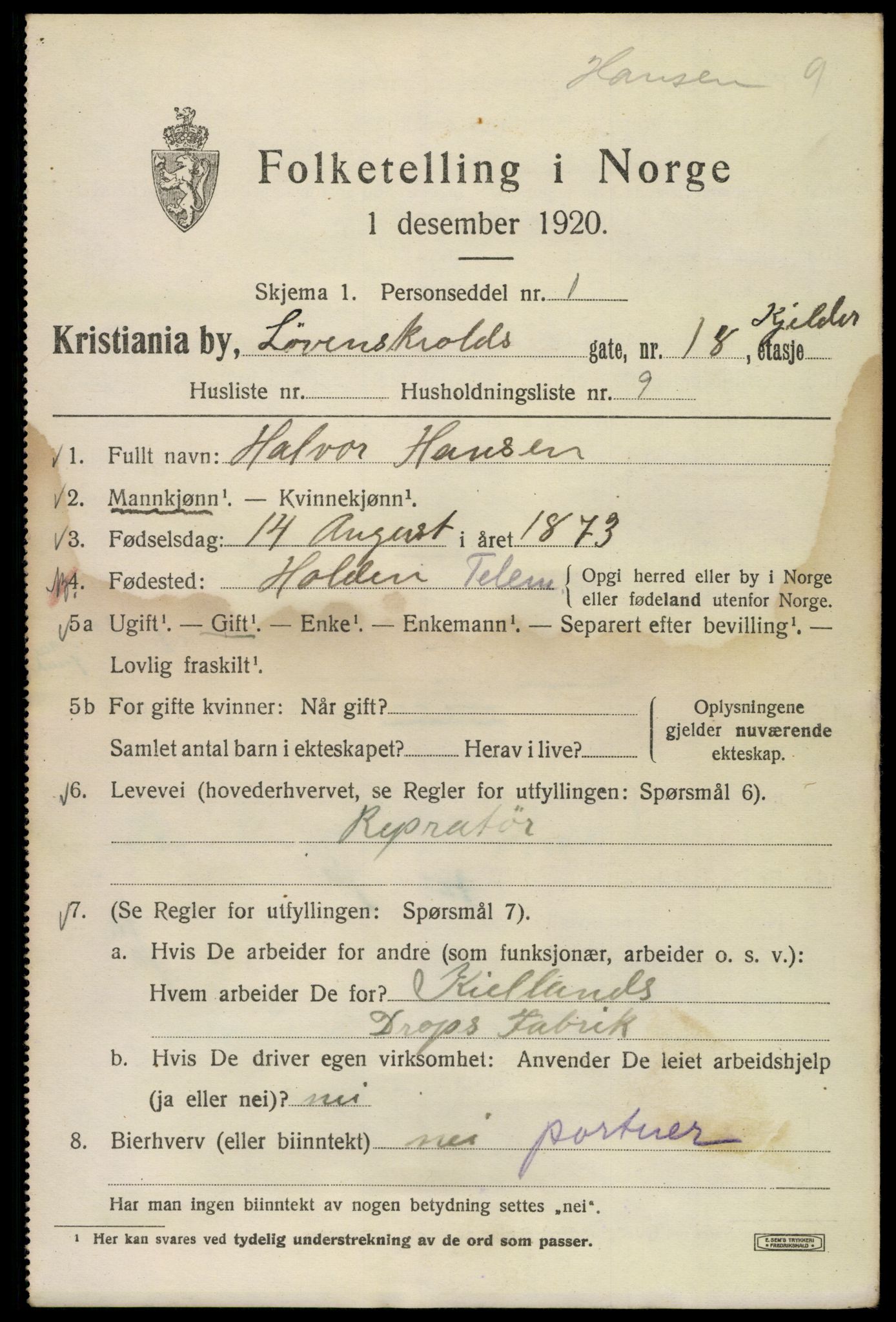 SAO, 1920 census for Kristiania, 1920, p. 369073