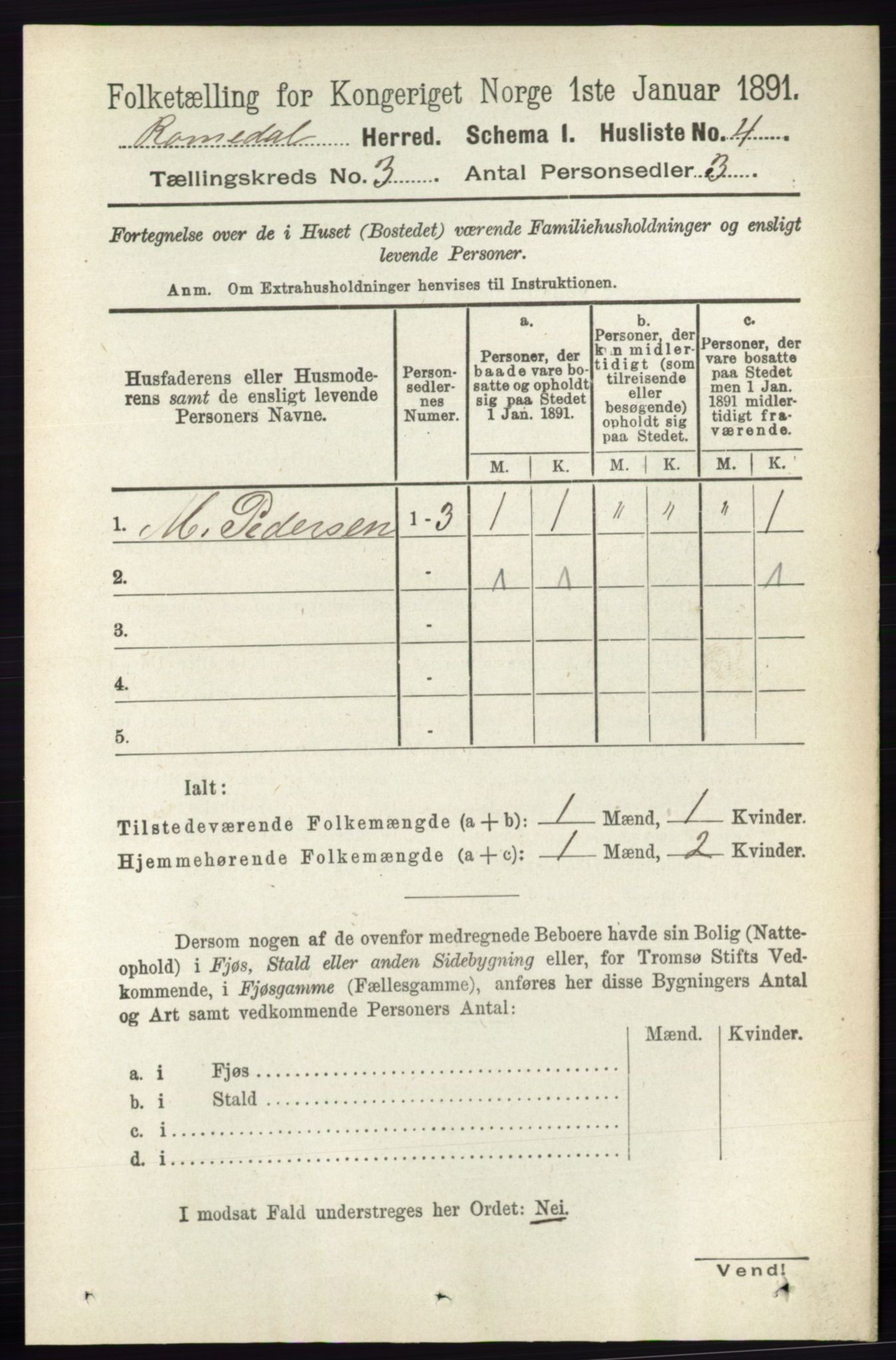 RA, 1891 census for 0416 Romedal, 1891, p. 1341